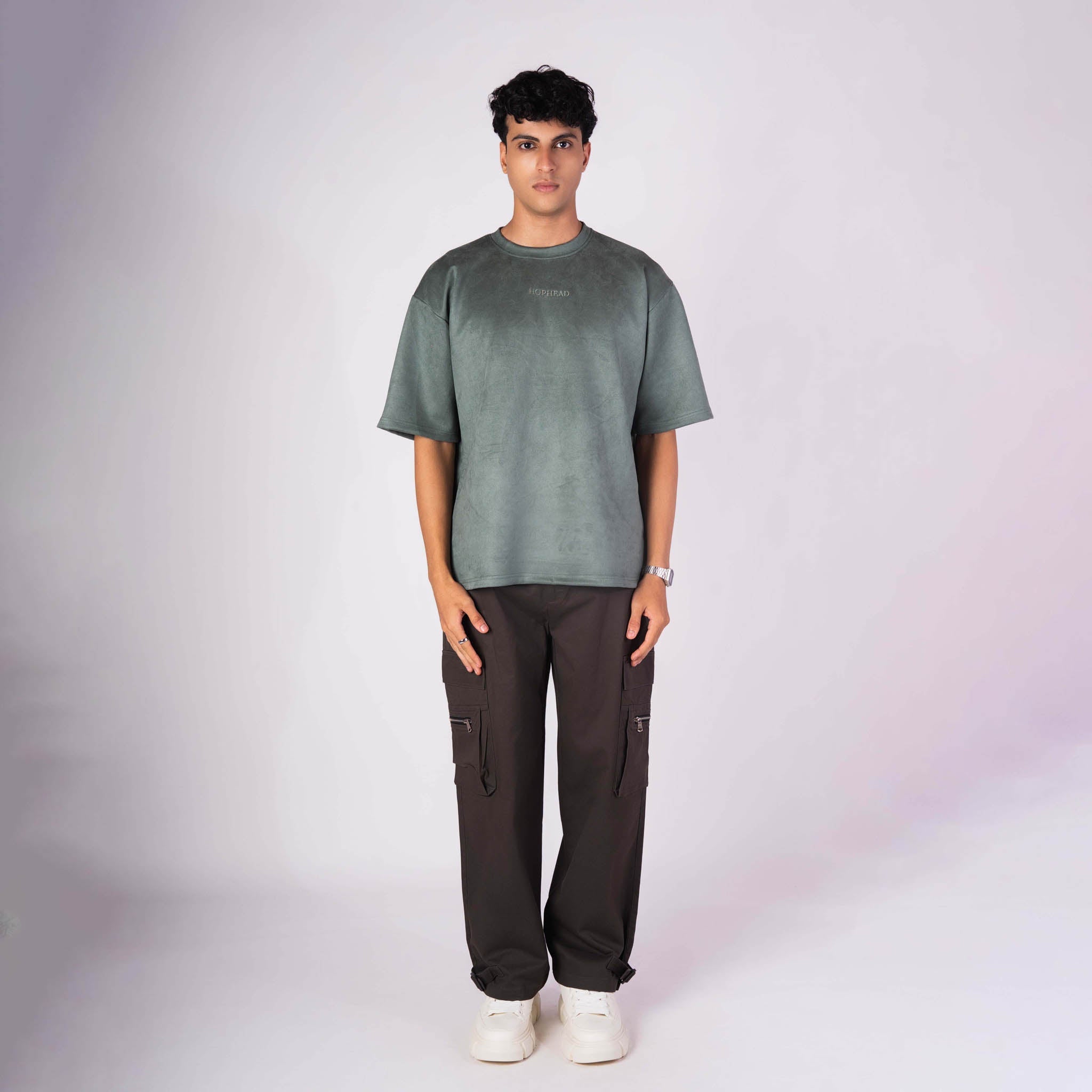 EMERALD GREEN EMBROIDERED SUEDE T - SHIRT - Hophead