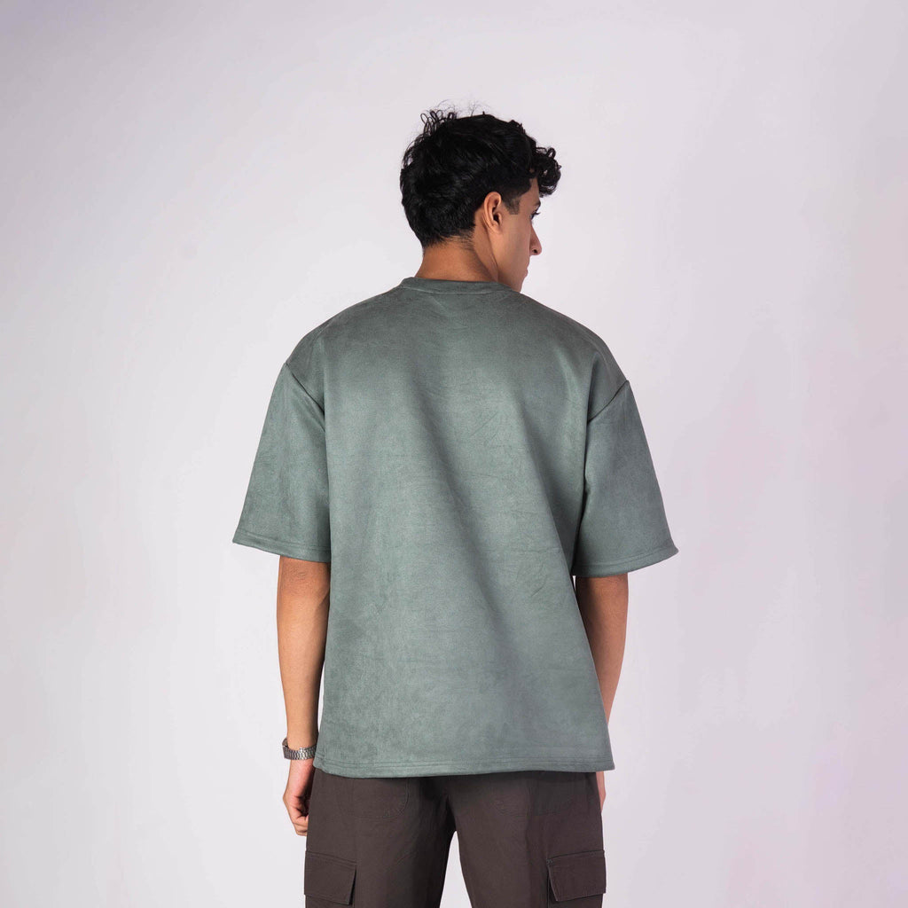 EMERALD GREEN EMBROIDERED SUEDE T - SHIRT - Hophead