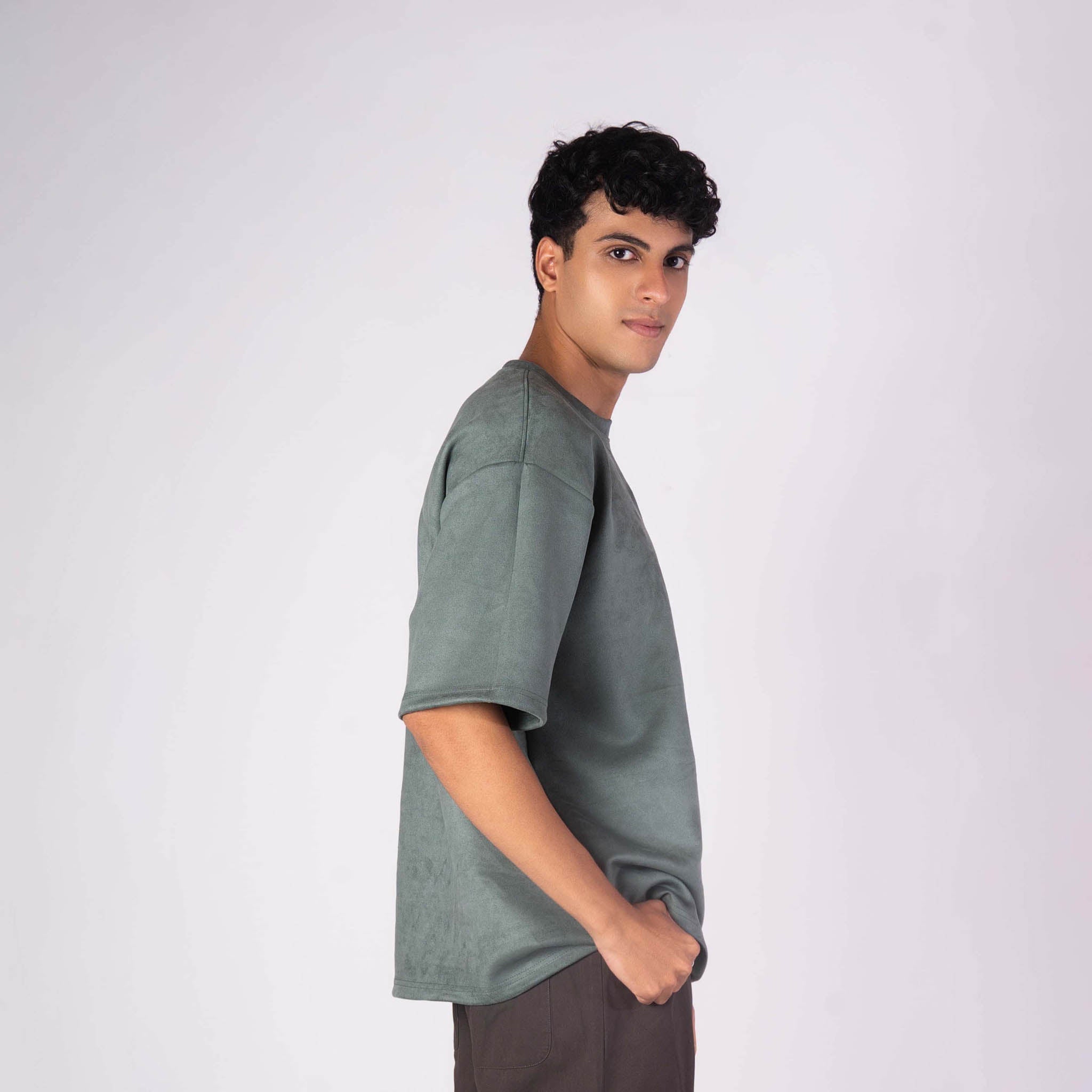 EMERALD GREEN EMBROIDERED SUEDE T - SHIRT - Hophead