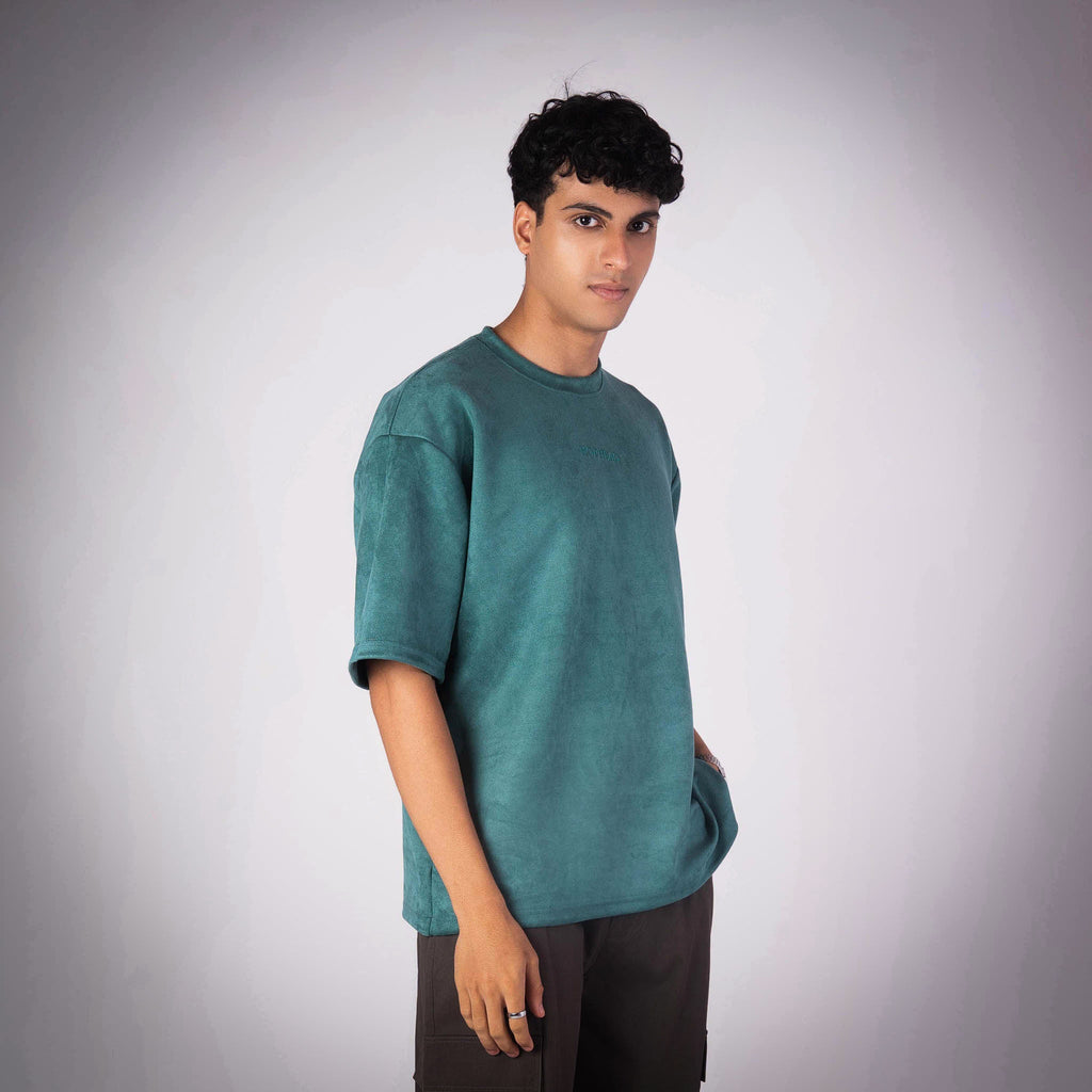 FOREST GREEN EMBROIDERED SUEDE T - SHIRT - Hophead