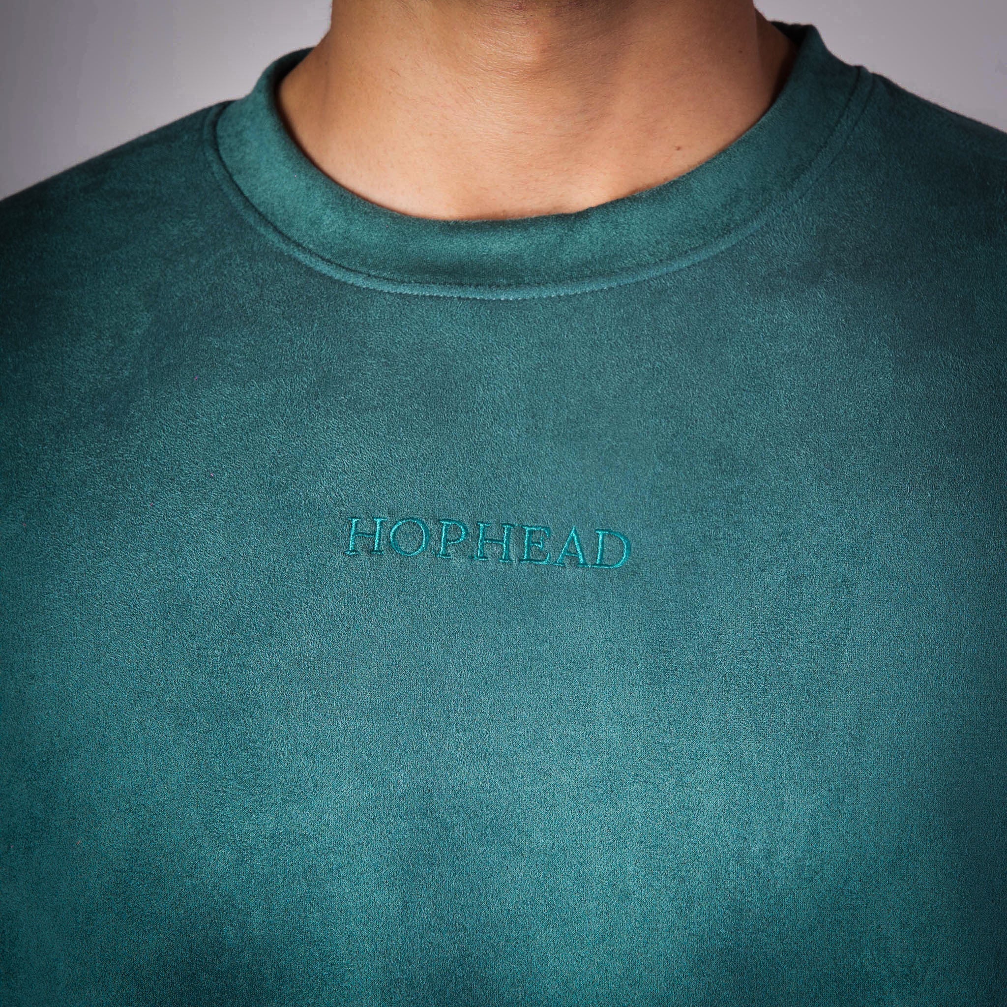FOREST GREEN EMBROIDERED SUEDE T - SHIRT - Hophead