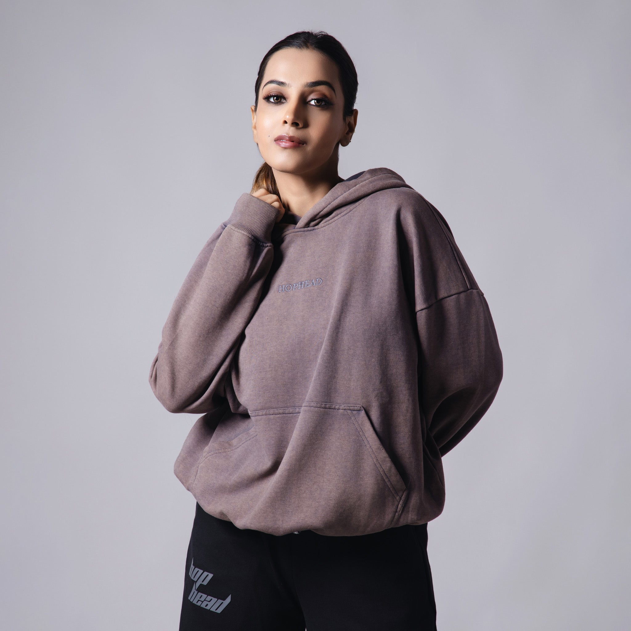 FOSSIL GREY ACID WASH HOODIE - Hophead