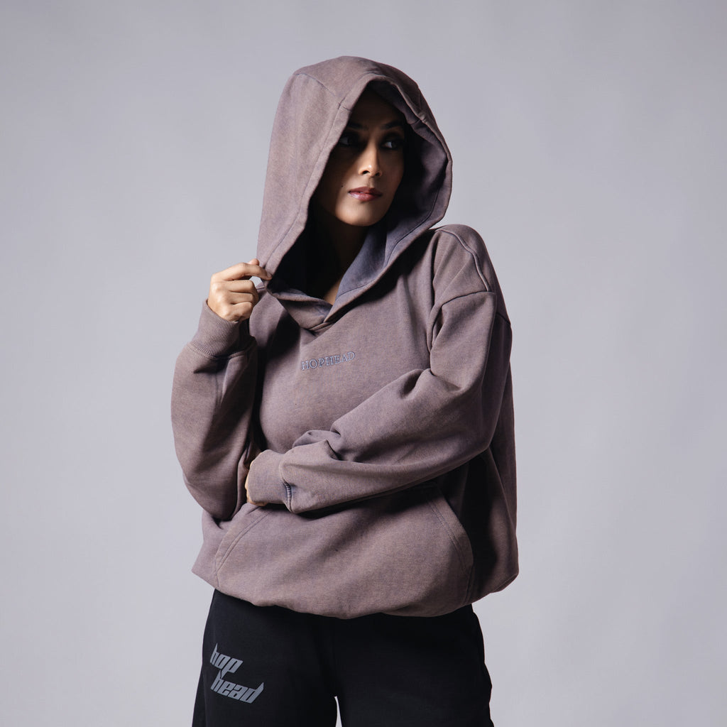 FOSSIL GREY ACID WASH HOODIE - Hophead