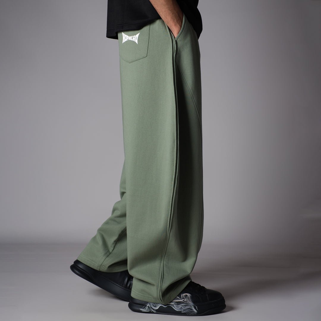 GREEN PANELLED FLEECE BAGGY SWEATPANTS - Hophead
