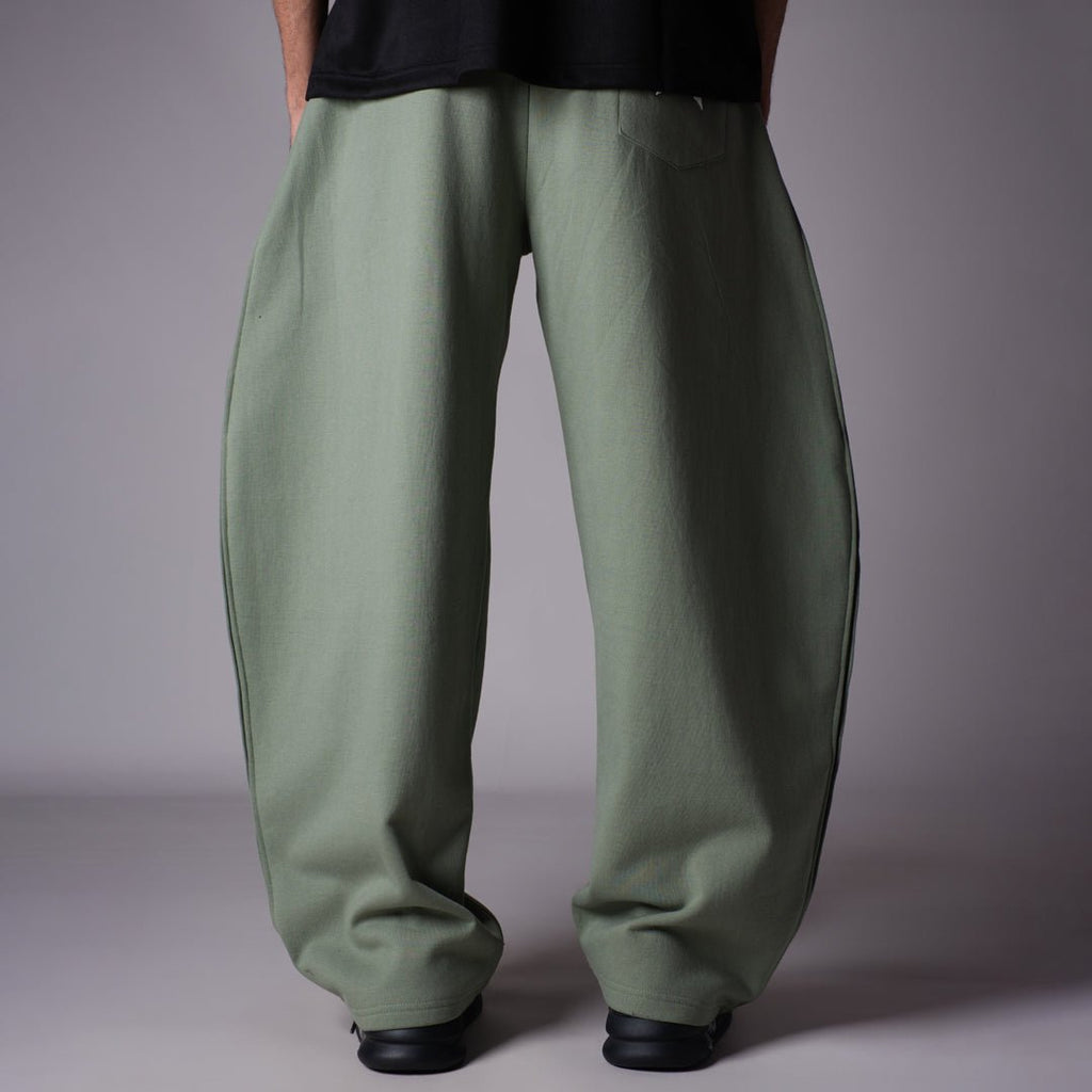GREEN PANELLED FLEECE BAGGY SWEATPANTS - Hophead