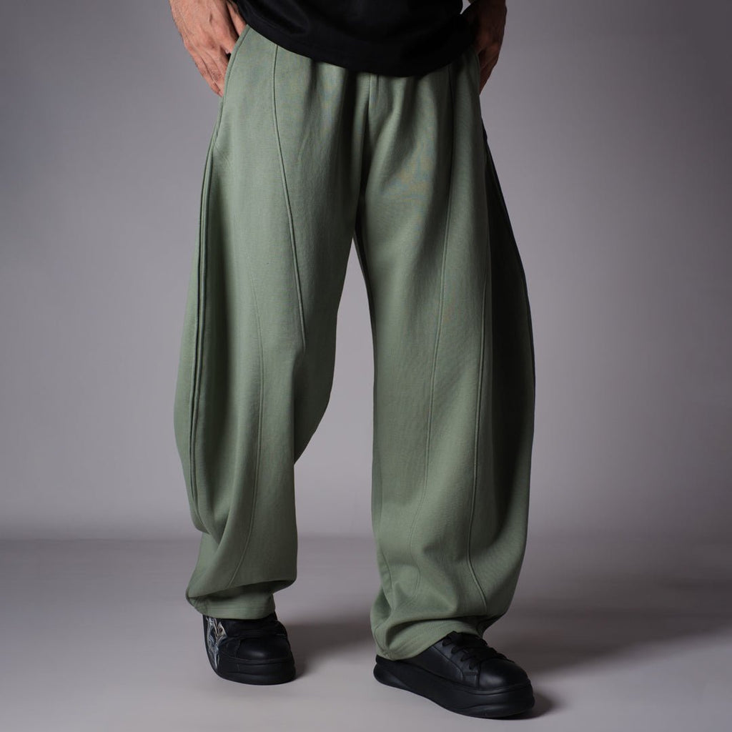 GREEN PANELLED FLEECE BAGGY SWEATPANTS - Hophead