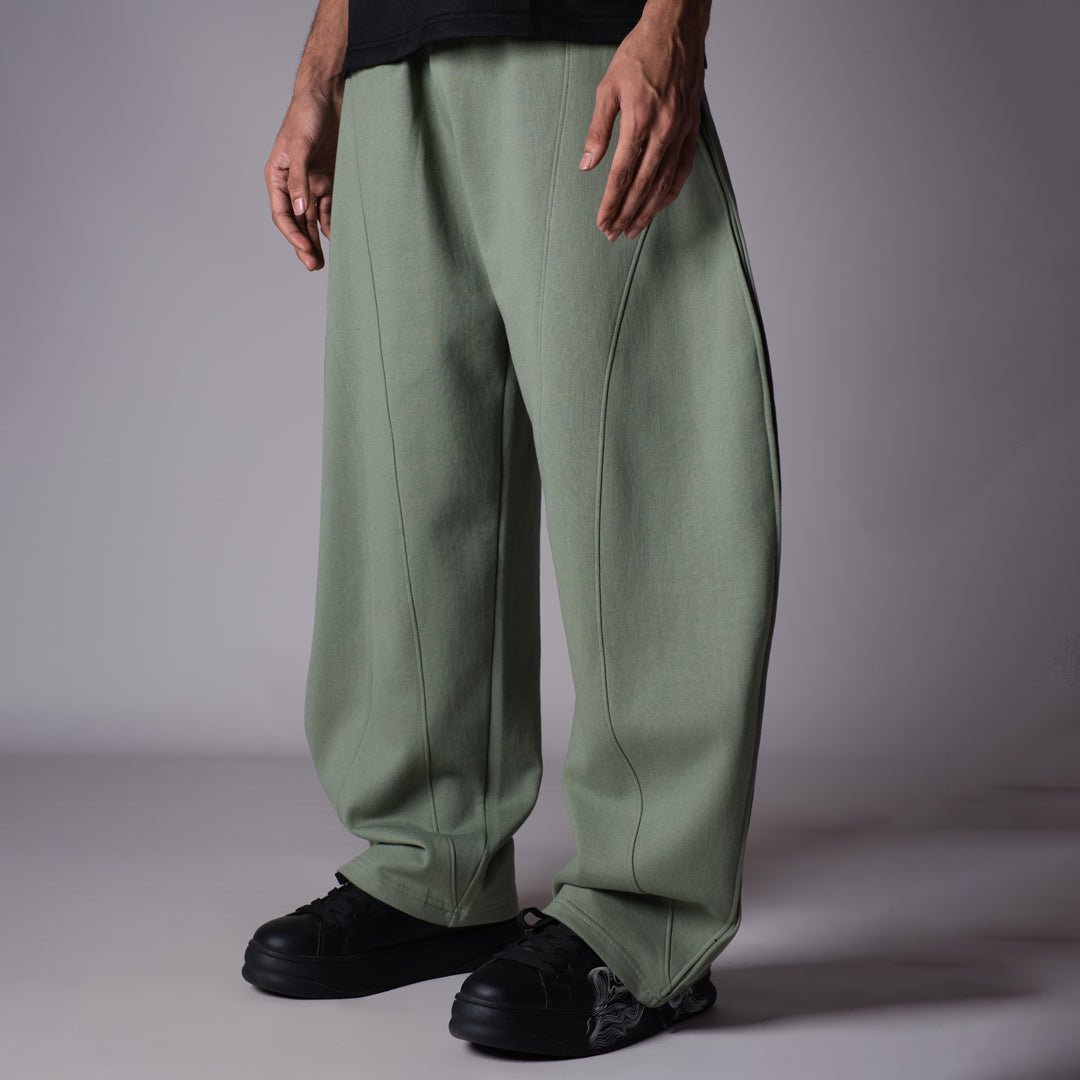 GREEN PANELLED FLEECE BAGGY SWEATPANTS - Hophead