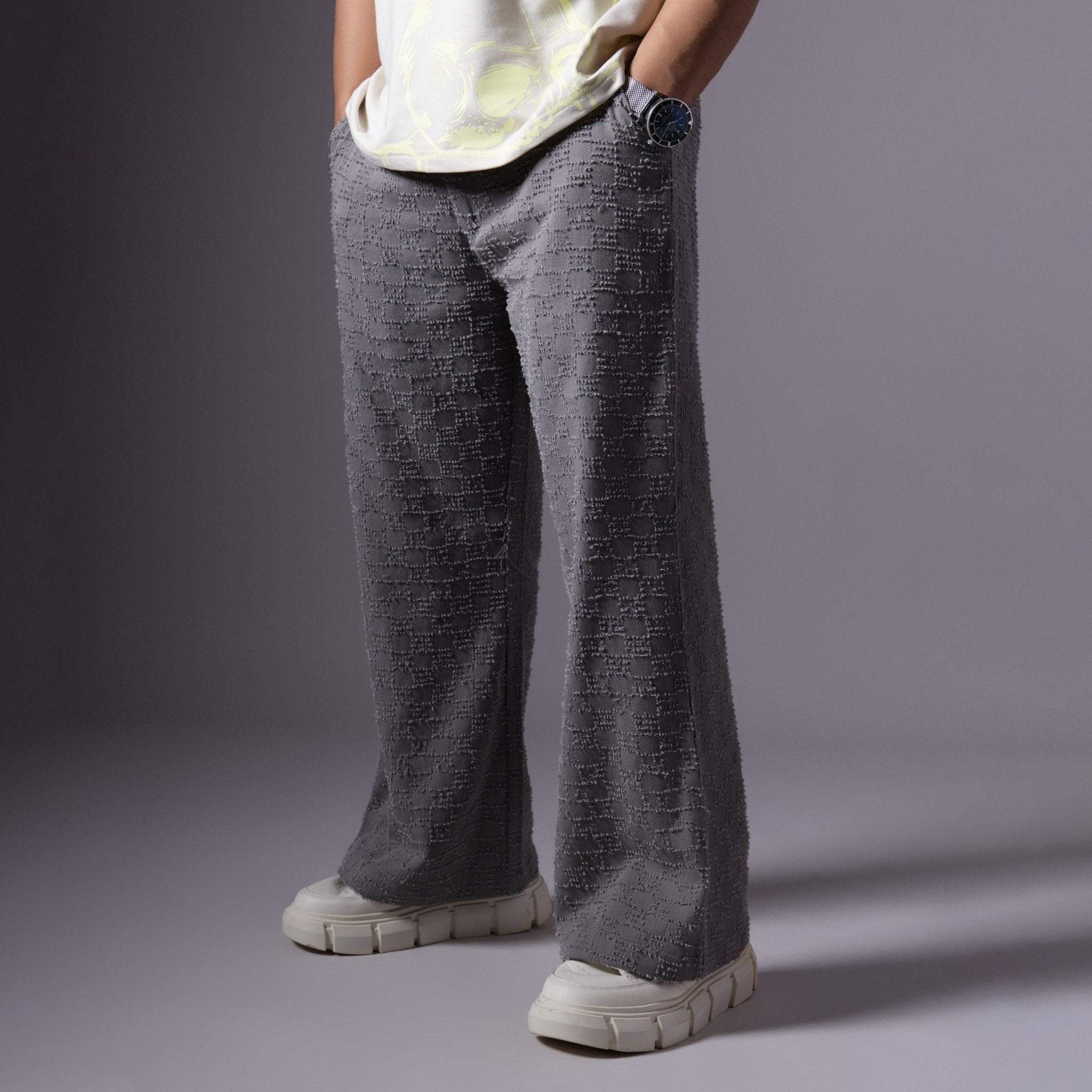 GREY CHECKERED ROOFING BOOT CUT DENIM - Hophead