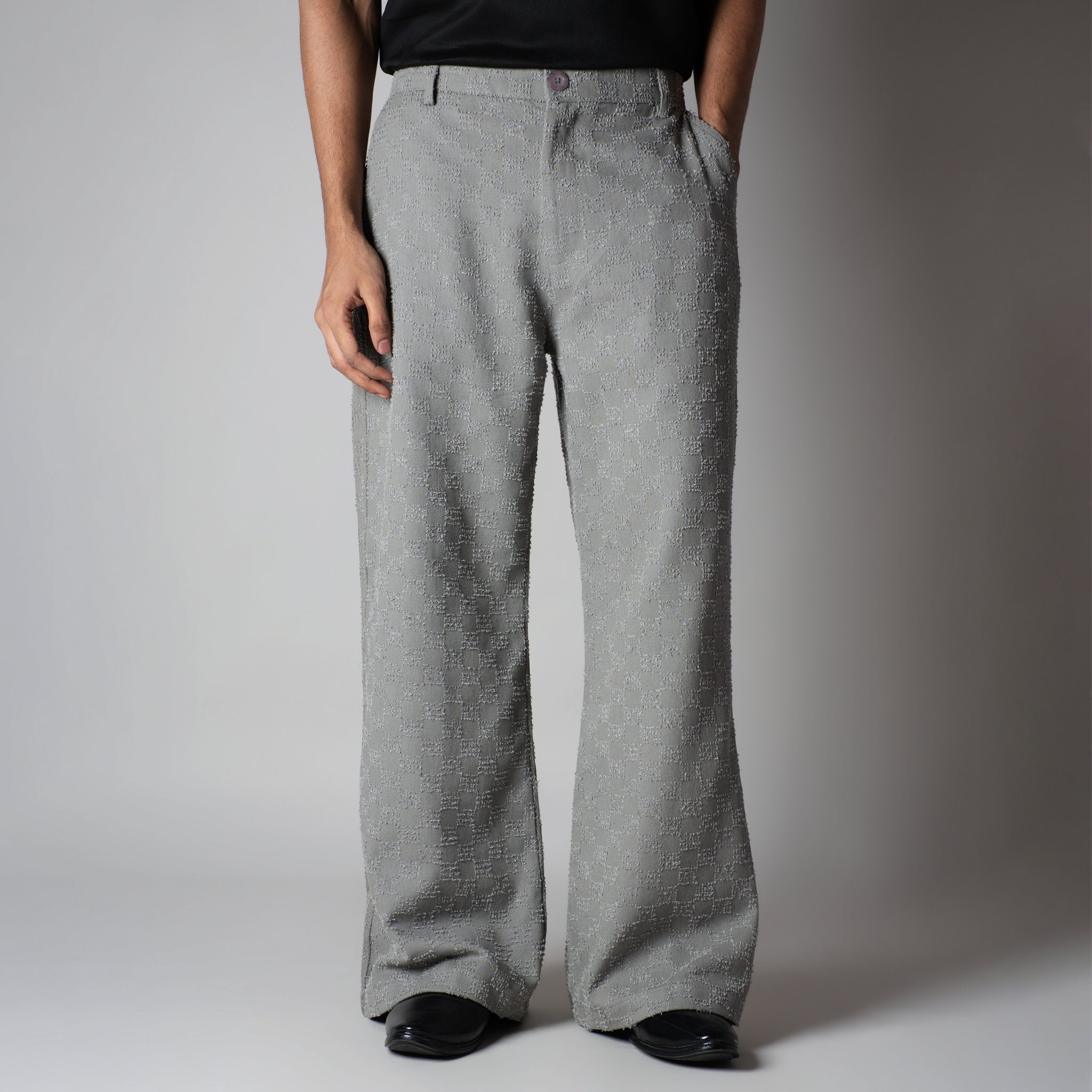 GREY CHECKERED ROOFING BOOT CUT DENIM - Hophead