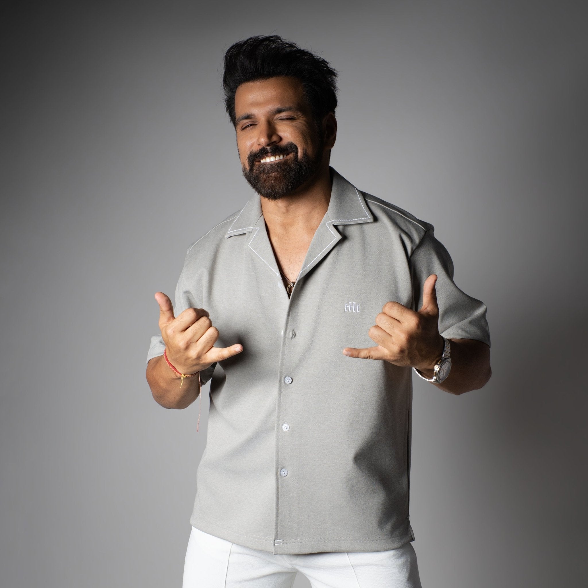 Grey Cuban Collar Shirt - Hophead