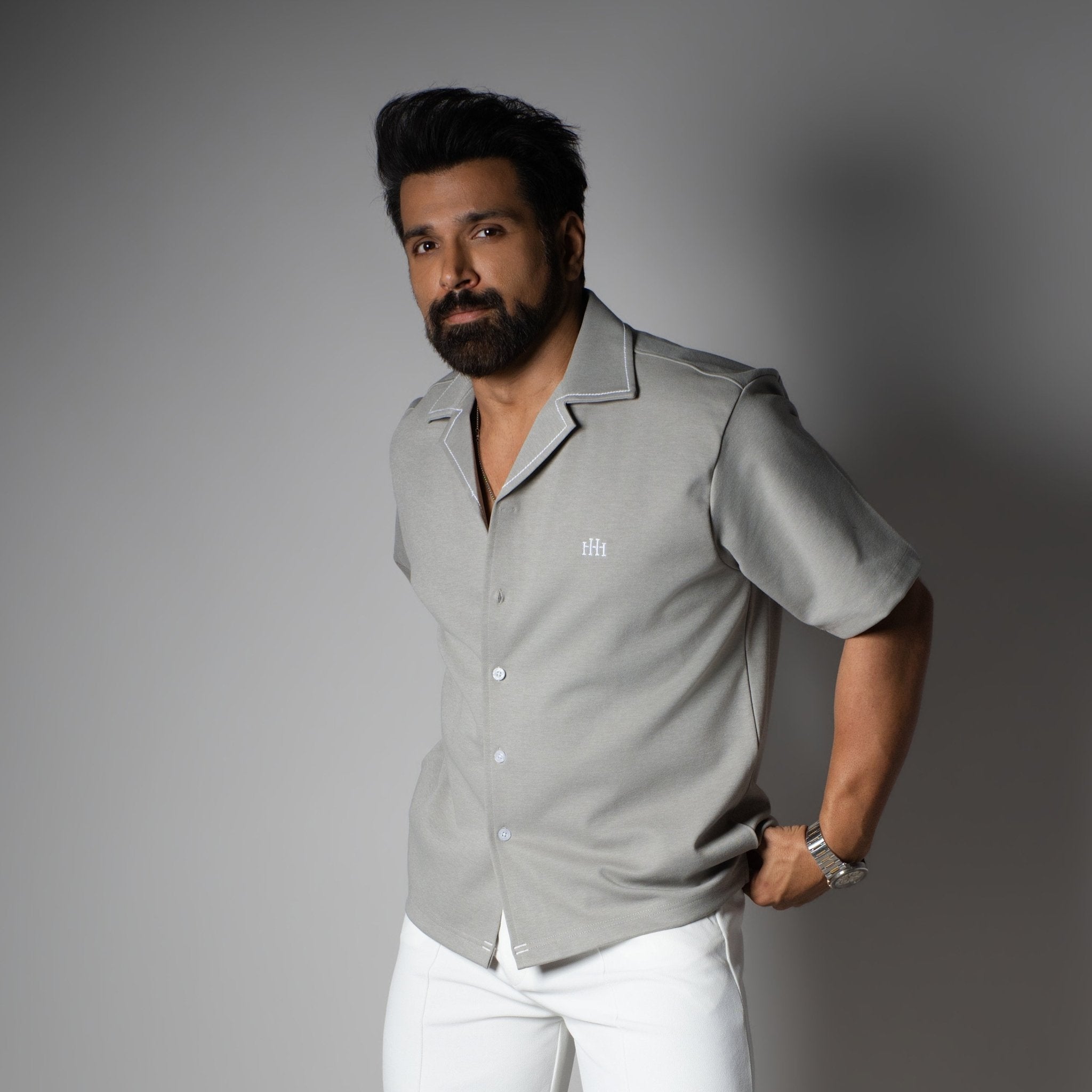 Grey Cuban Collar Shirt - Hophead