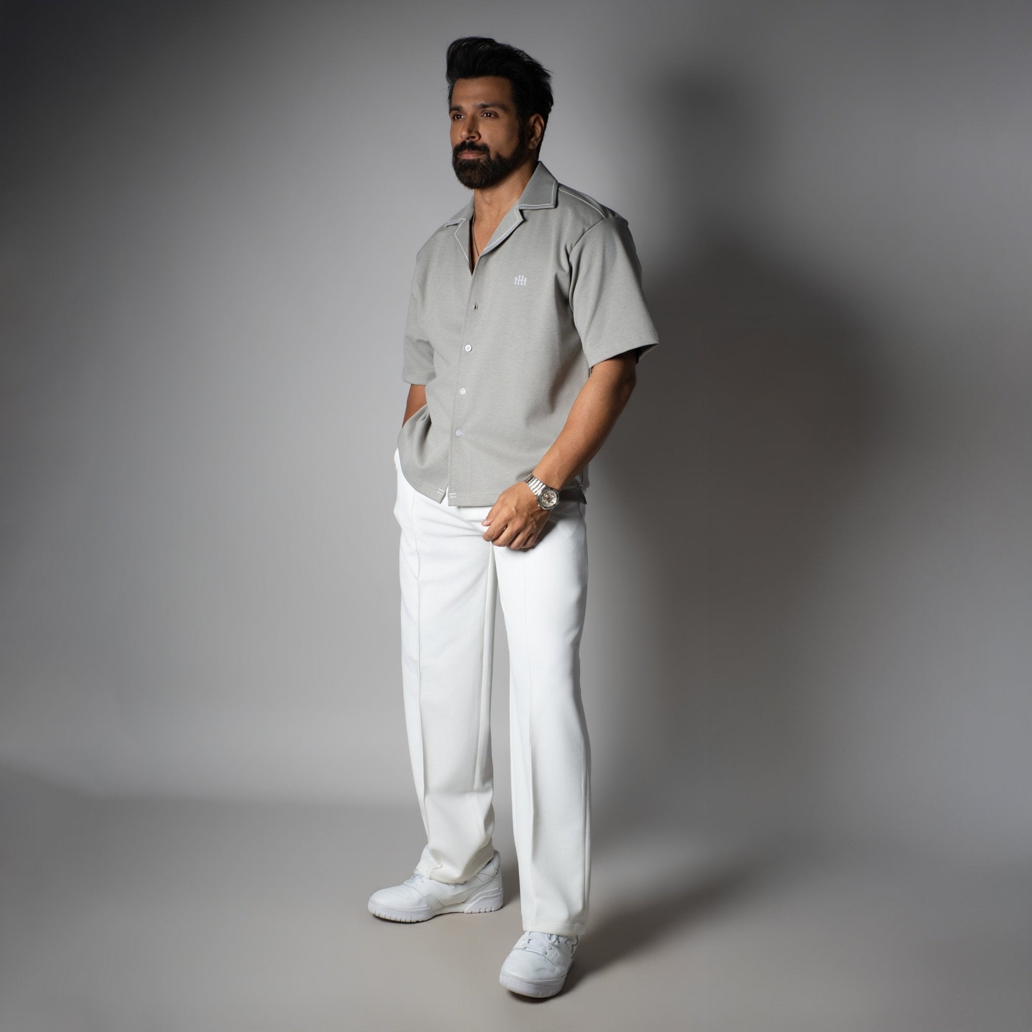 Grey Cuban Collar Shirt - Hophead