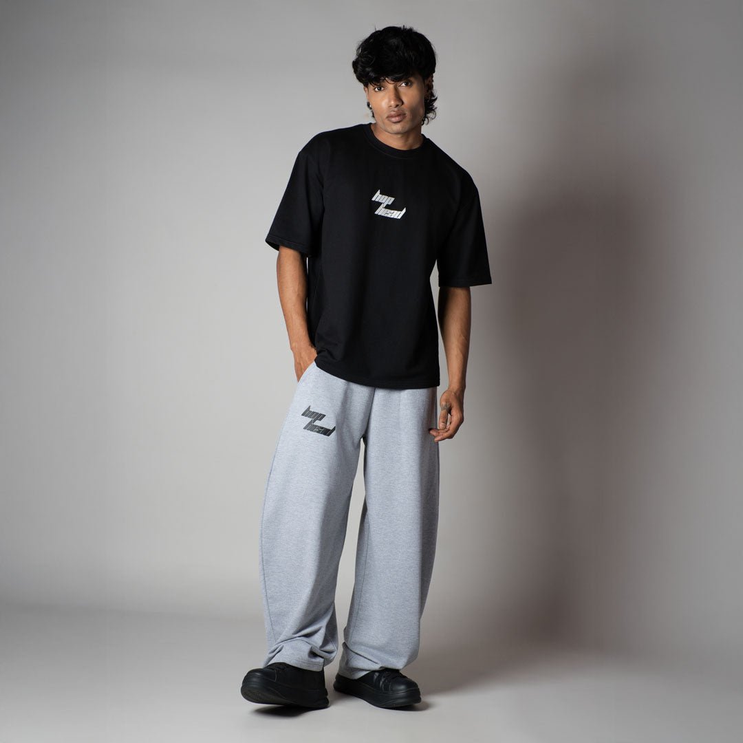 GREY MELANGE EXTREME BAGGY BASIC SWEATPANTS - Hophead