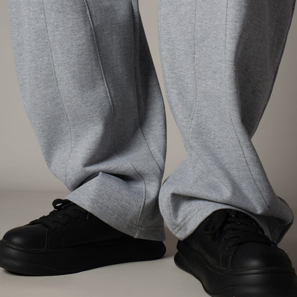 GREY MILANGE PANELLED FLEECE BAGGY SWEATPANTS - Hophead