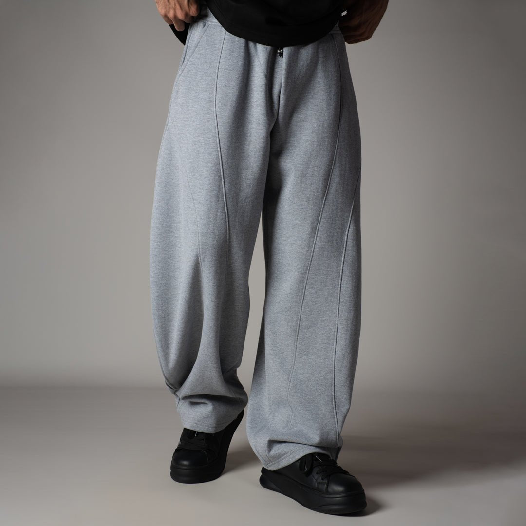 GREY MILANGE PANELLED FLEECE BAGGY SWEATPANTS - Hophead