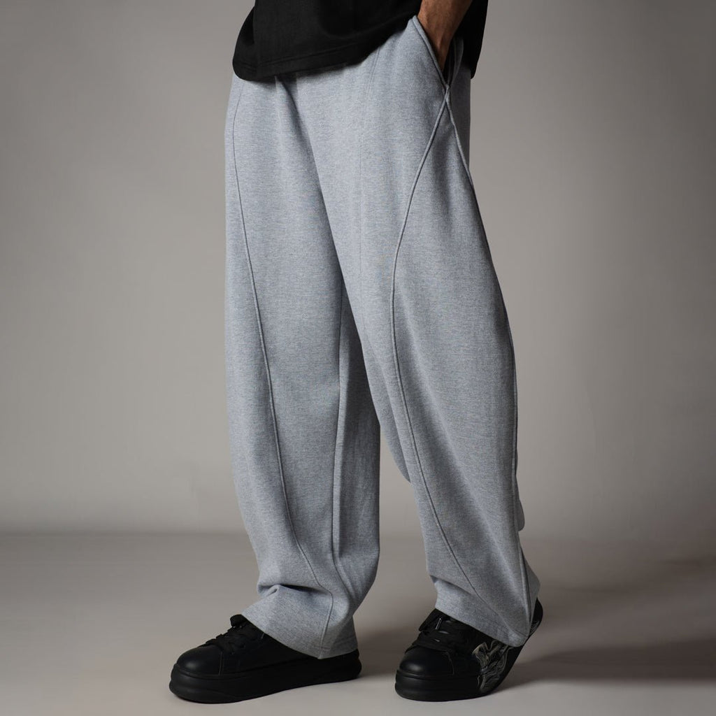 GREY MILANGE PANELLED FLEECE BAGGY SWEATPANTS - Hophead