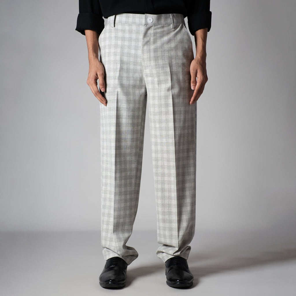 GREY PLAID REGULAR FIT TROUSER - Hophead