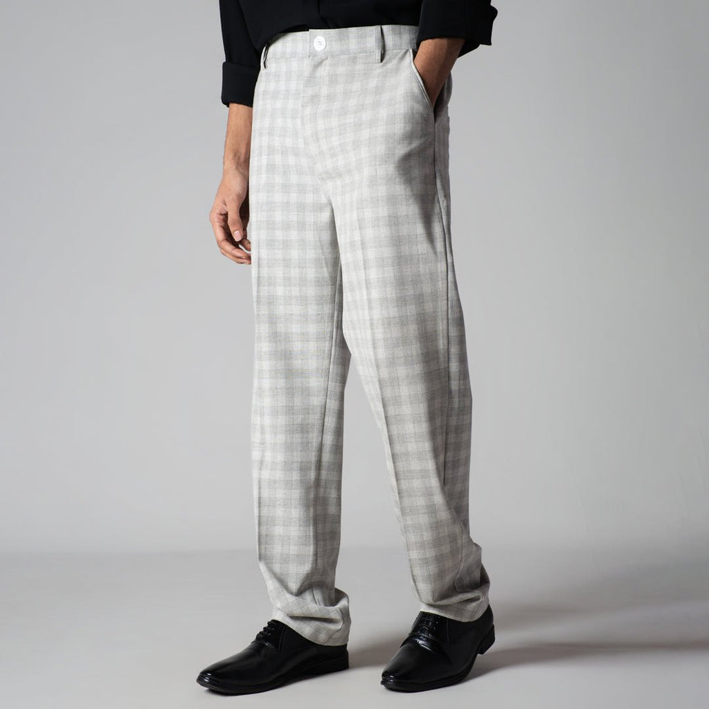 GREY PLAID REGULAR FIT TROUSER - Hophead