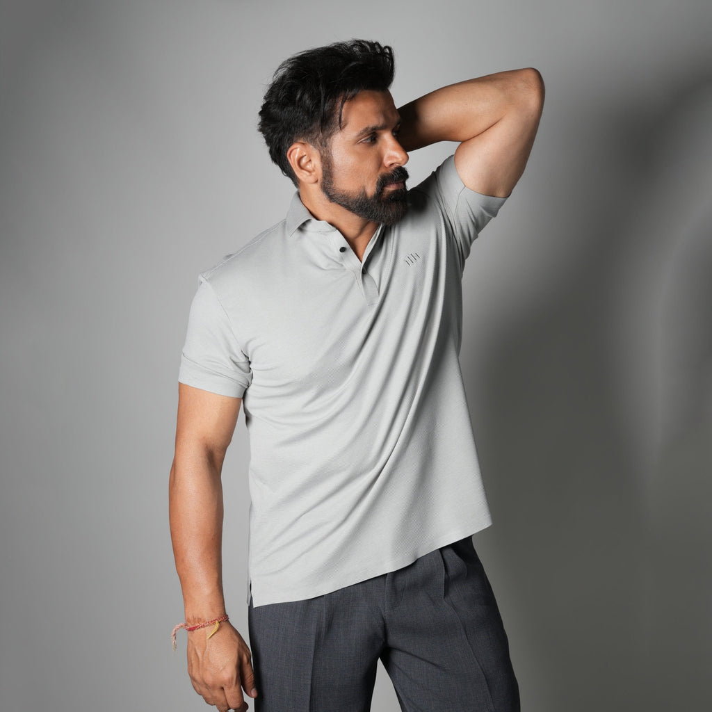 GREY SEAMLESS TEXTURED POLO - Hophead