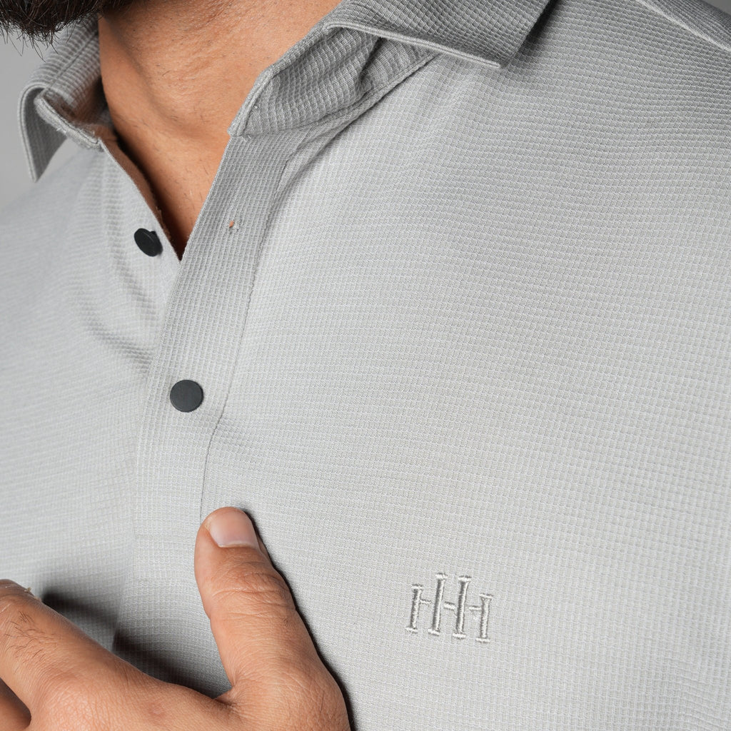 GREY SEAMLESS TEXTURED POLO - Hophead