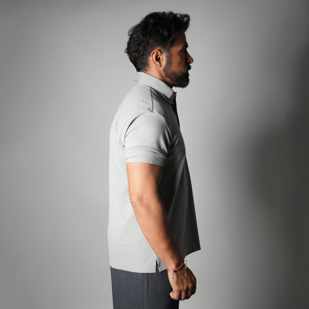 GREY SEAMLESS TEXTURED POLO - Hophead