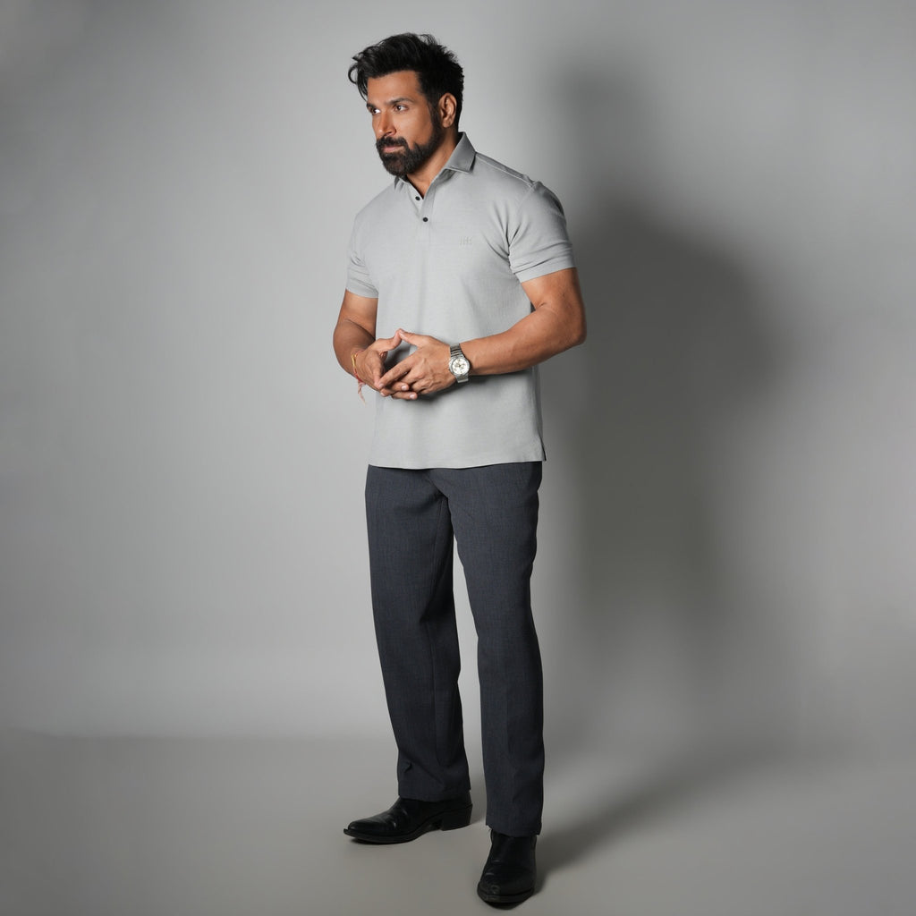 GREY SEAMLESS TEXTURED POLO - Hophead