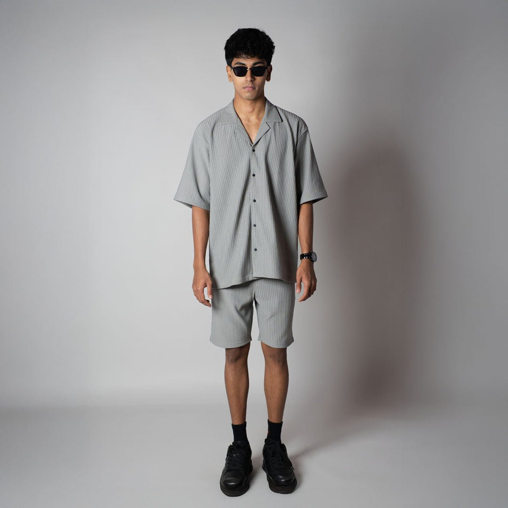 GREY STRIPPED TEXTURED CO - ORD SET - Hophead