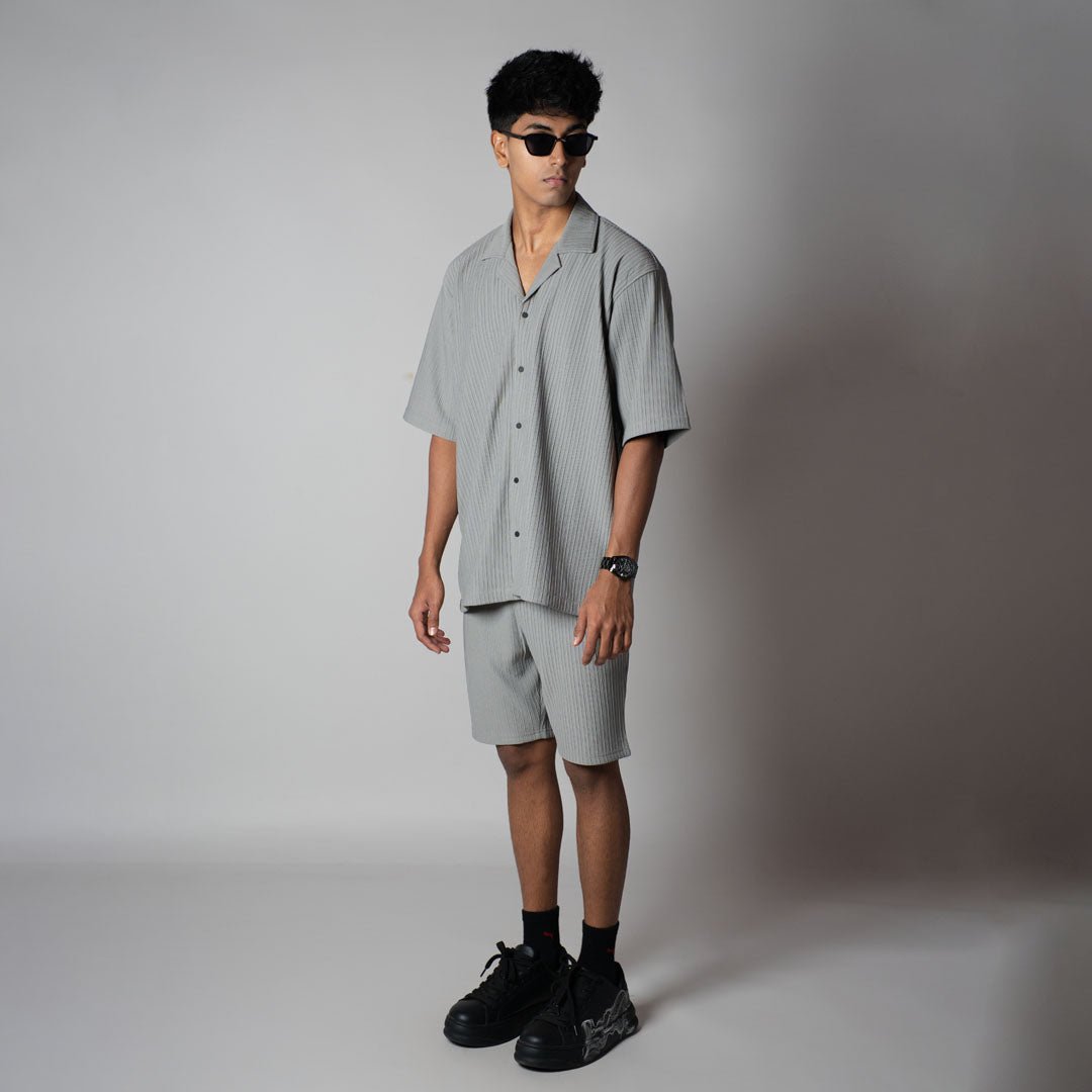 GREY STRIPPED TEXTURED CO - ORD SET - Hophead