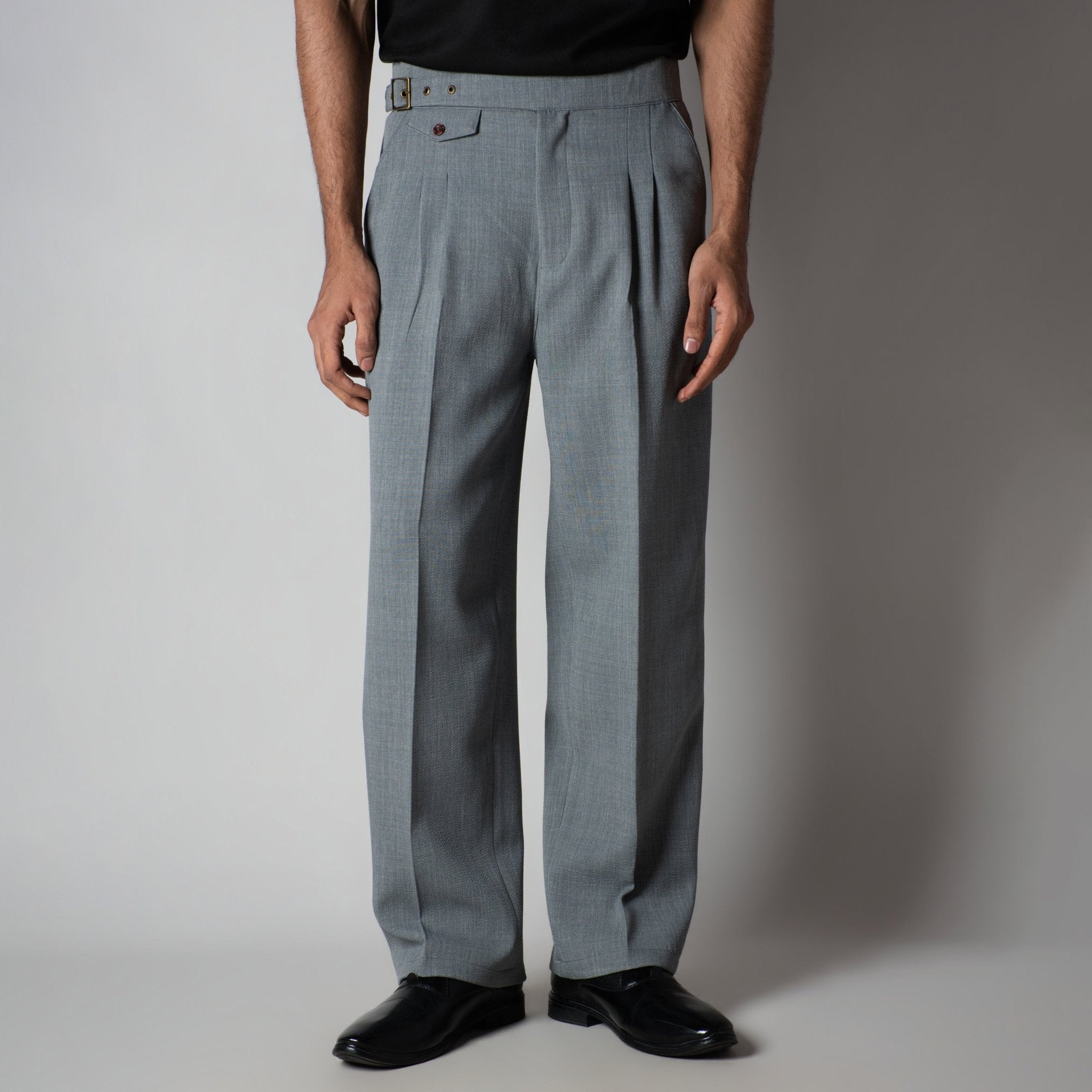 GREY VINTAGE BUCKLE PLEATED TROUSER - Hophead