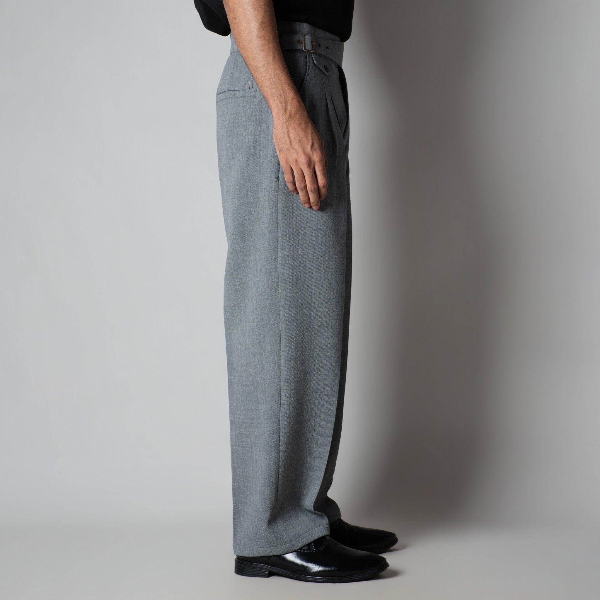 GREY VINTAGE BUCKLE PLEATED TROUSER - Hophead