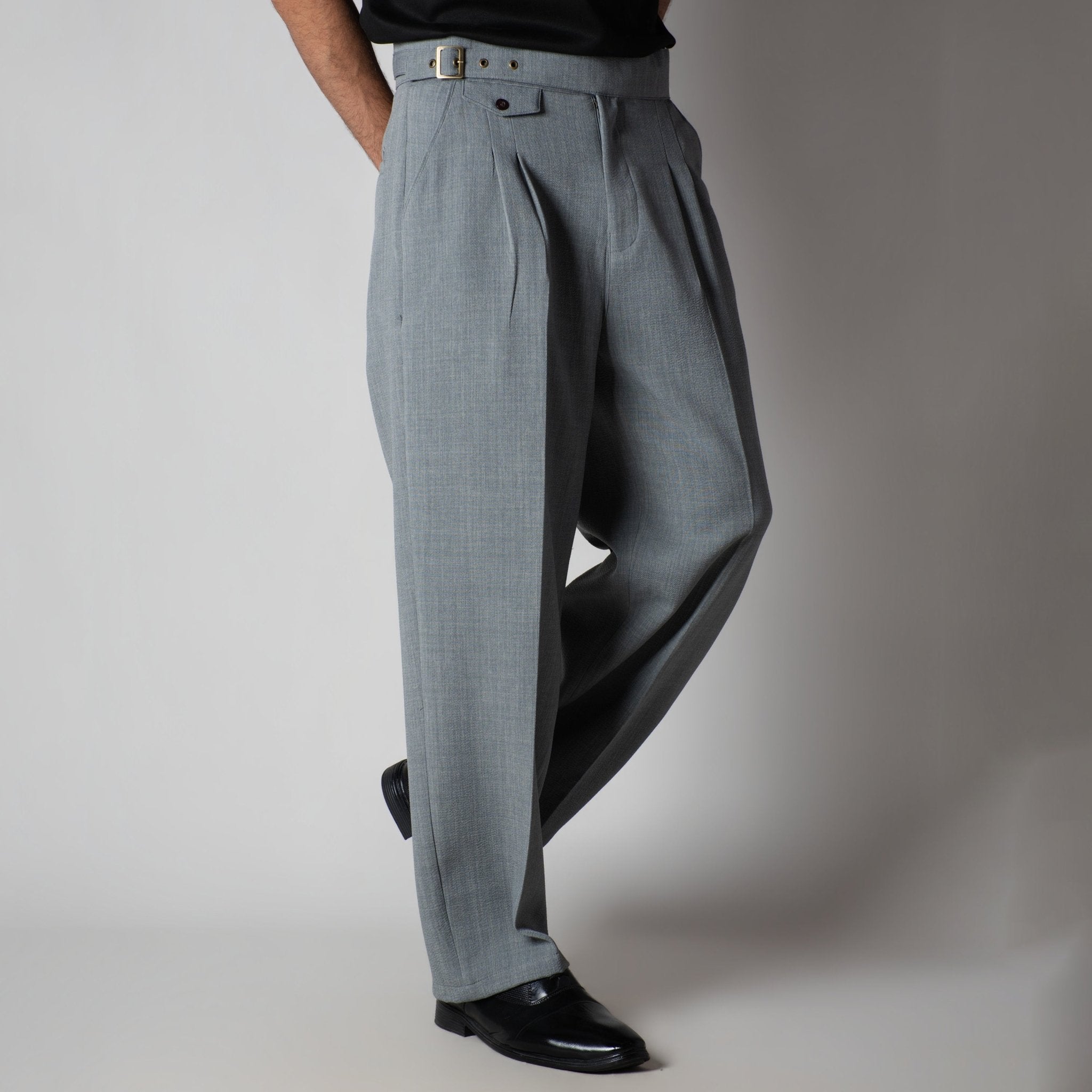 GREY VINTAGE BUCKLE PLEATED TROUSER - Hophead
