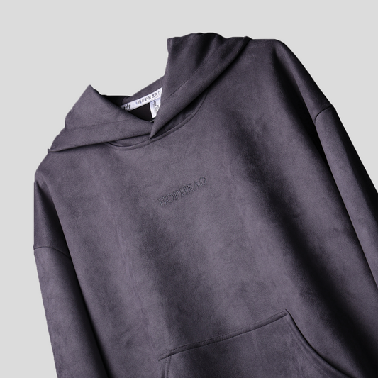 CHARCOAL OVERSIZED SUEDE HOODIE