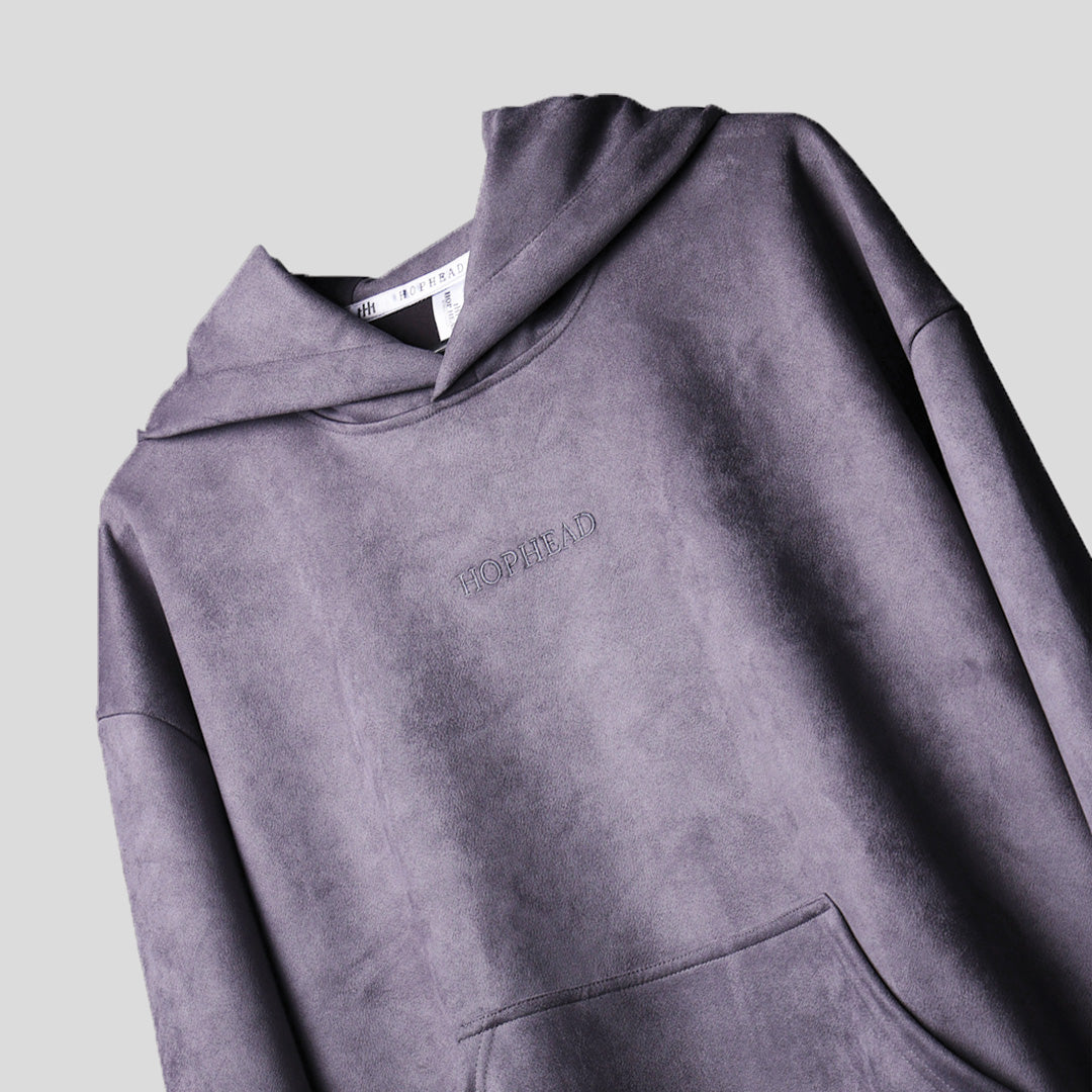 CHARCOAL OVERSIZED SUEDE HOODIE