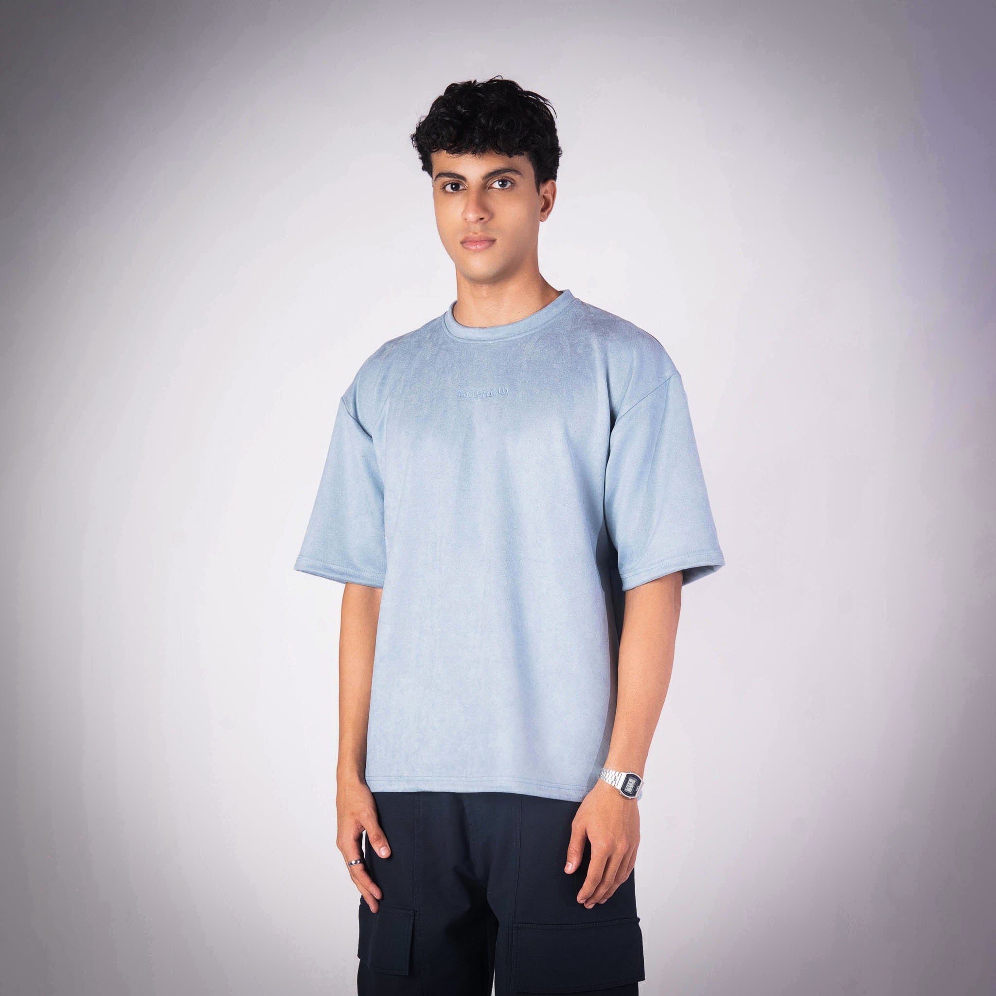 ICE BLUE EMBROIDERED SUEDE T - SHIRT - Hophead