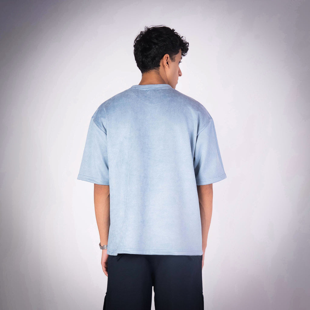 ICE BLUE EMBROIDERED SUEDE T - SHIRT - Hophead