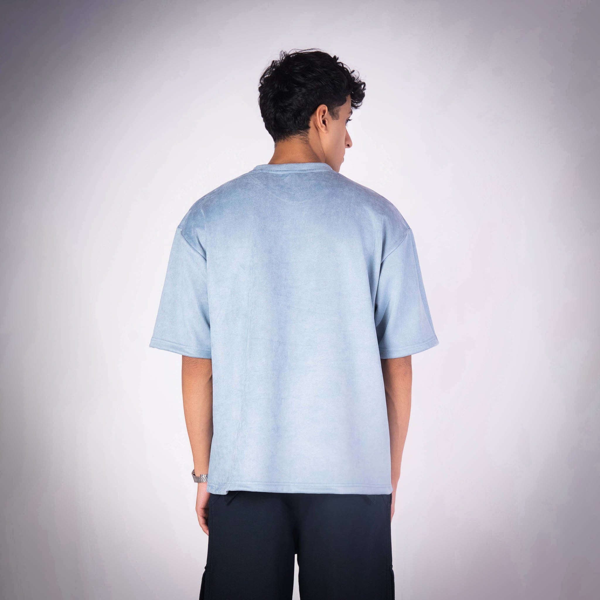 ICE BLUE EMBROIDERED SUEDE T - SHIRT - Hophead