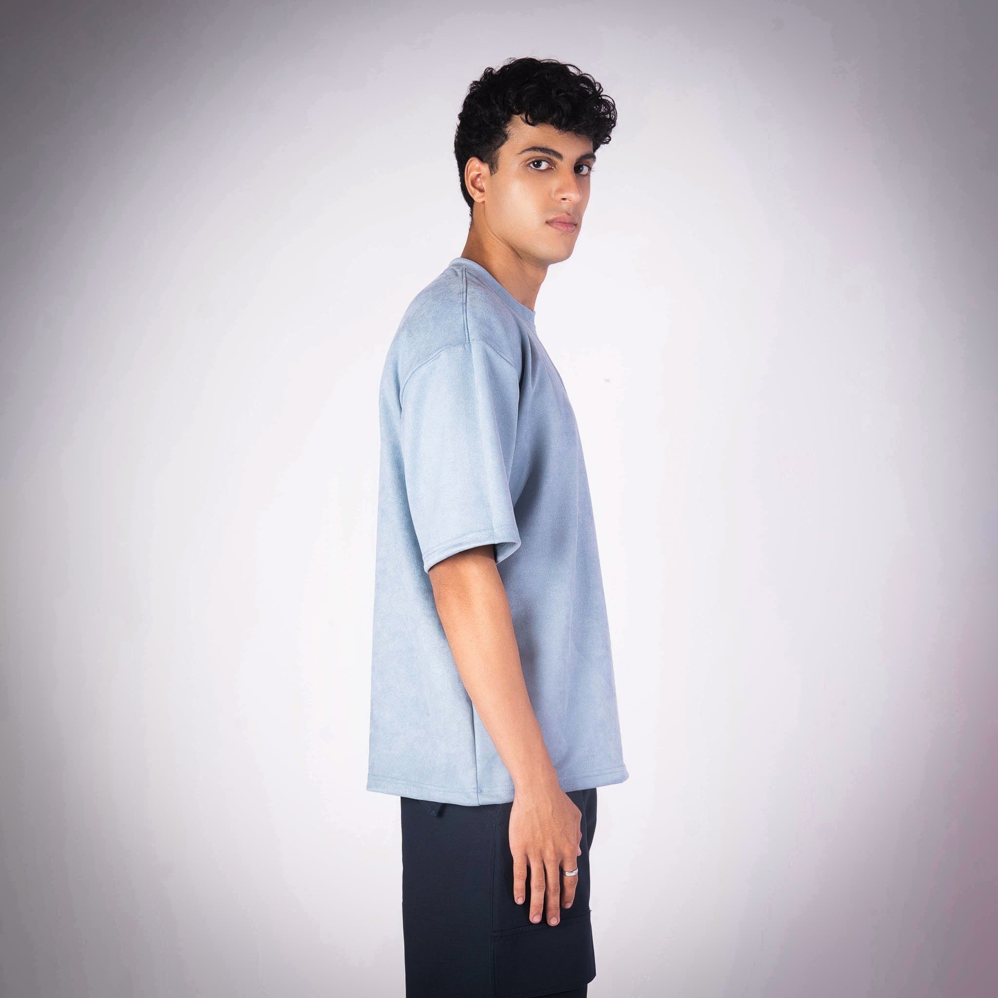 ICE BLUE EMBROIDERED SUEDE T - SHIRT - Hophead