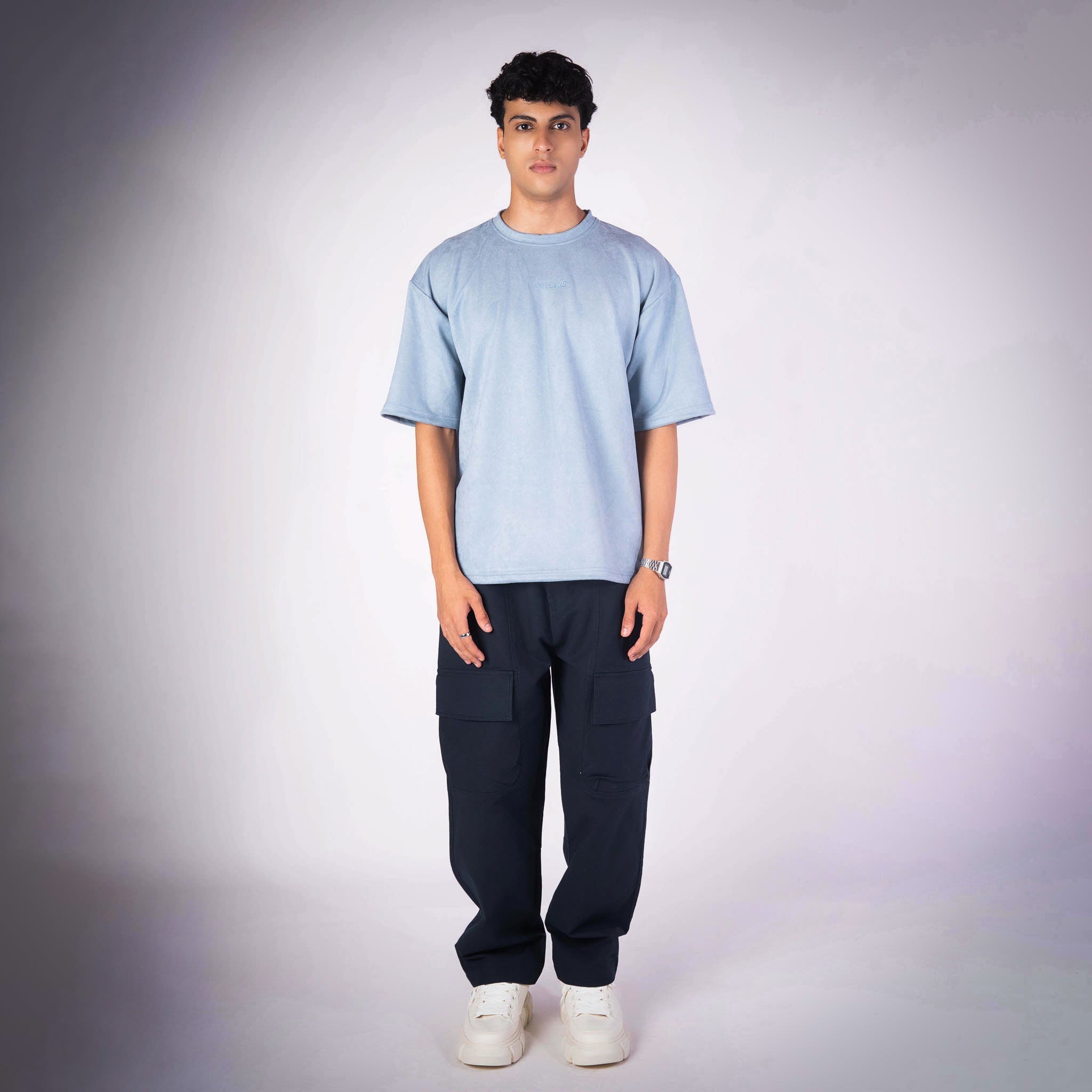ICE BLUE EMBROIDERED SUEDE T - SHIRT - Hophead