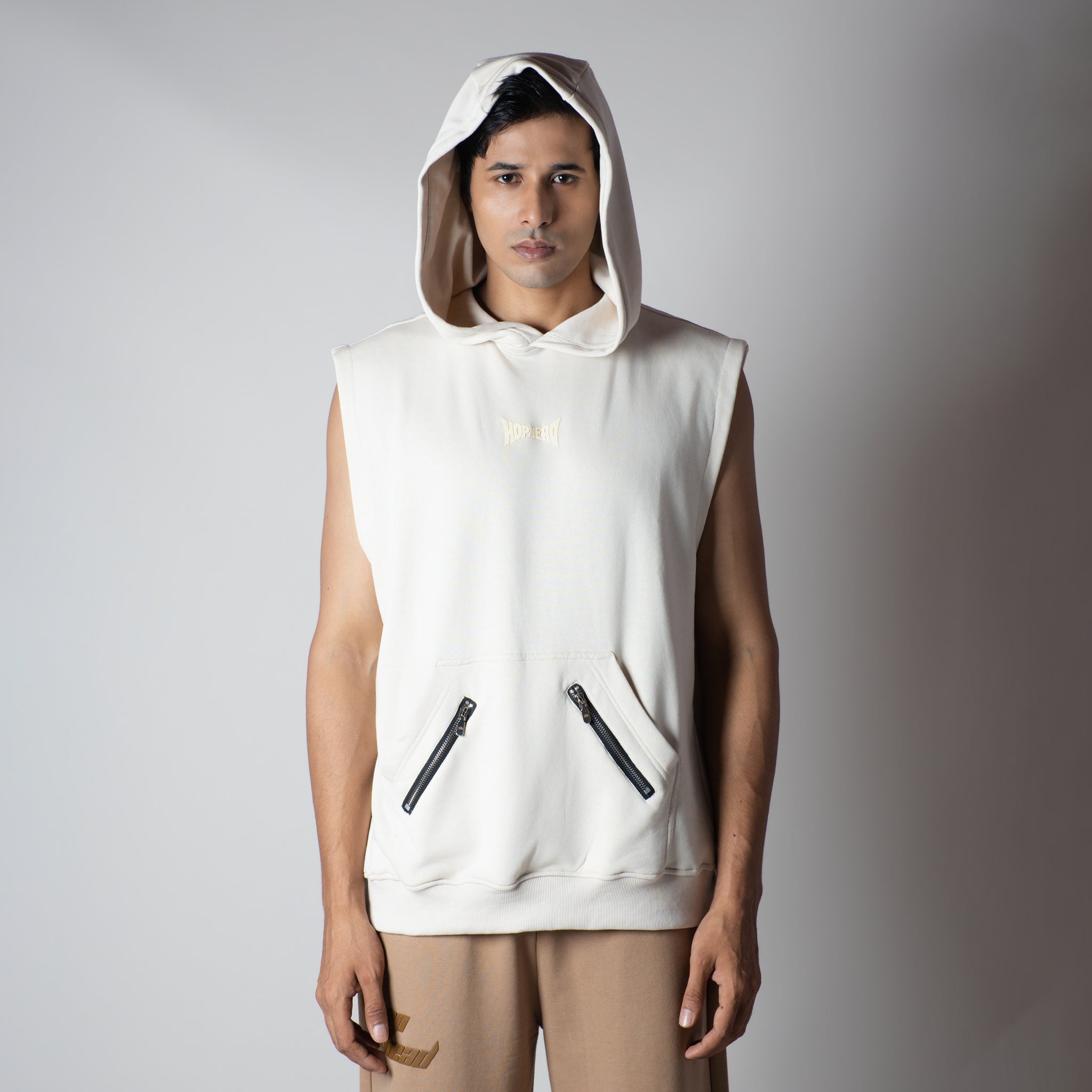 IVORY AXIS SLEEVELESS HOODIE - Hophead