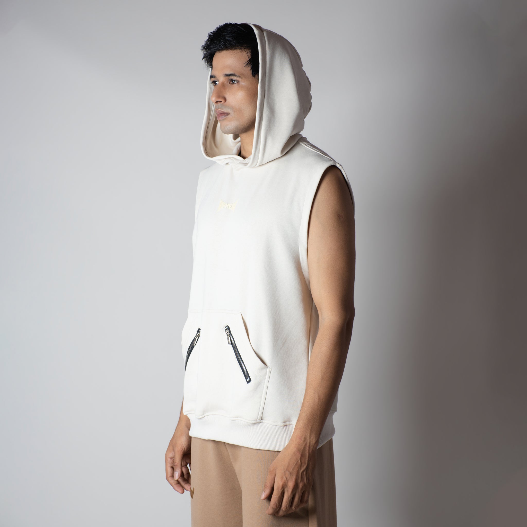 IVORY AXIS SLEEVELESS HOODIE - Hophead