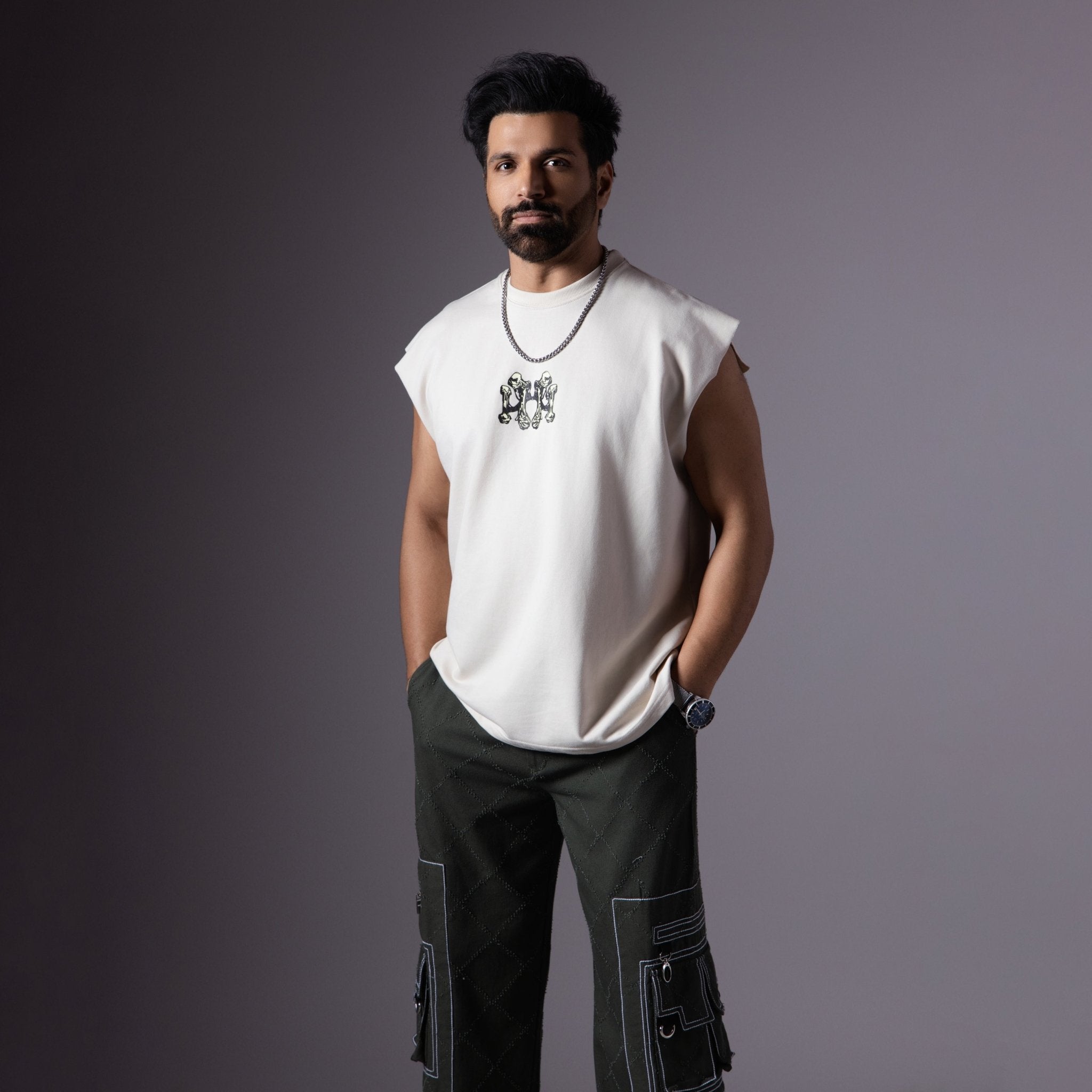 IVORY BONE GRAPHIC SLEEVELESS T - SHIRT - Hophead