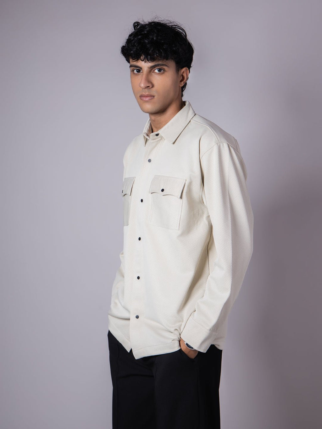 IVORY DOUBLE POCKET TEXTURED SHACKETS - Hophead