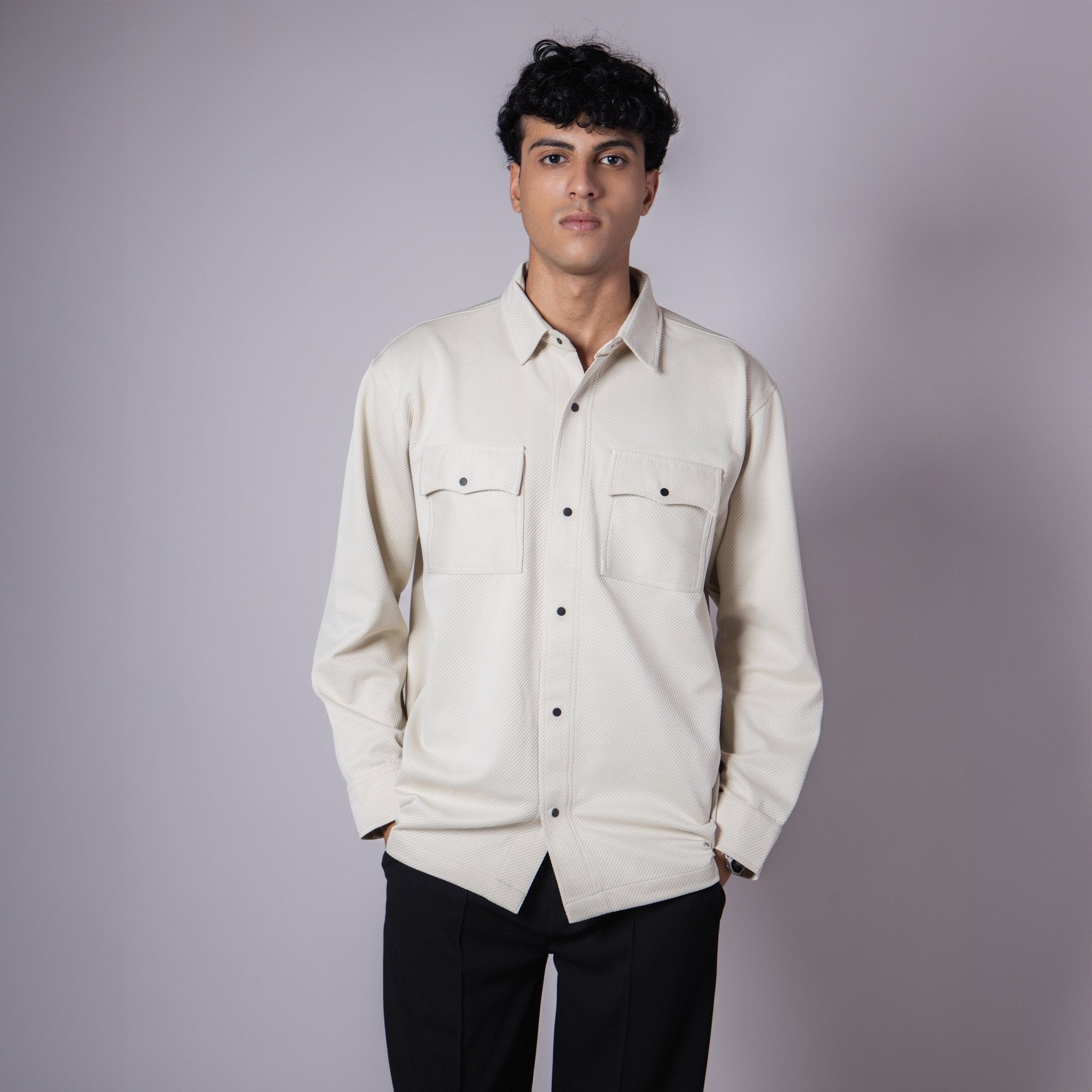 IVORY DOUBLE POCKET TEXTURED SHACKETS - Hophead