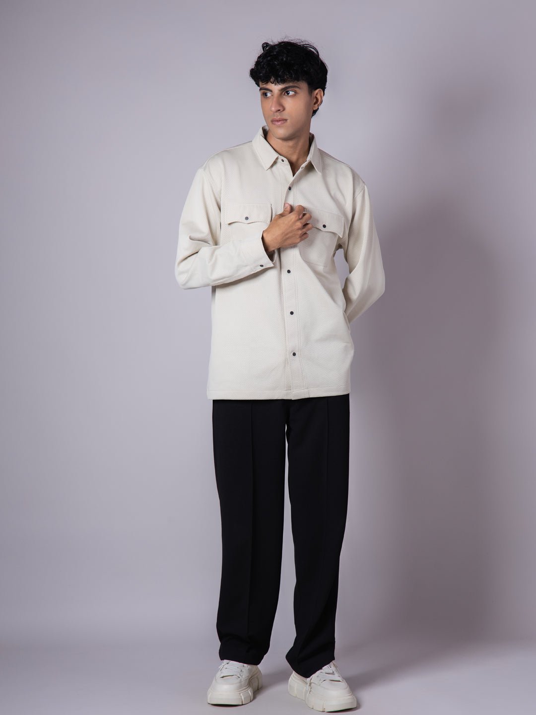 IVORY DOUBLE POCKET TEXTURED SHACKETS - Hophead