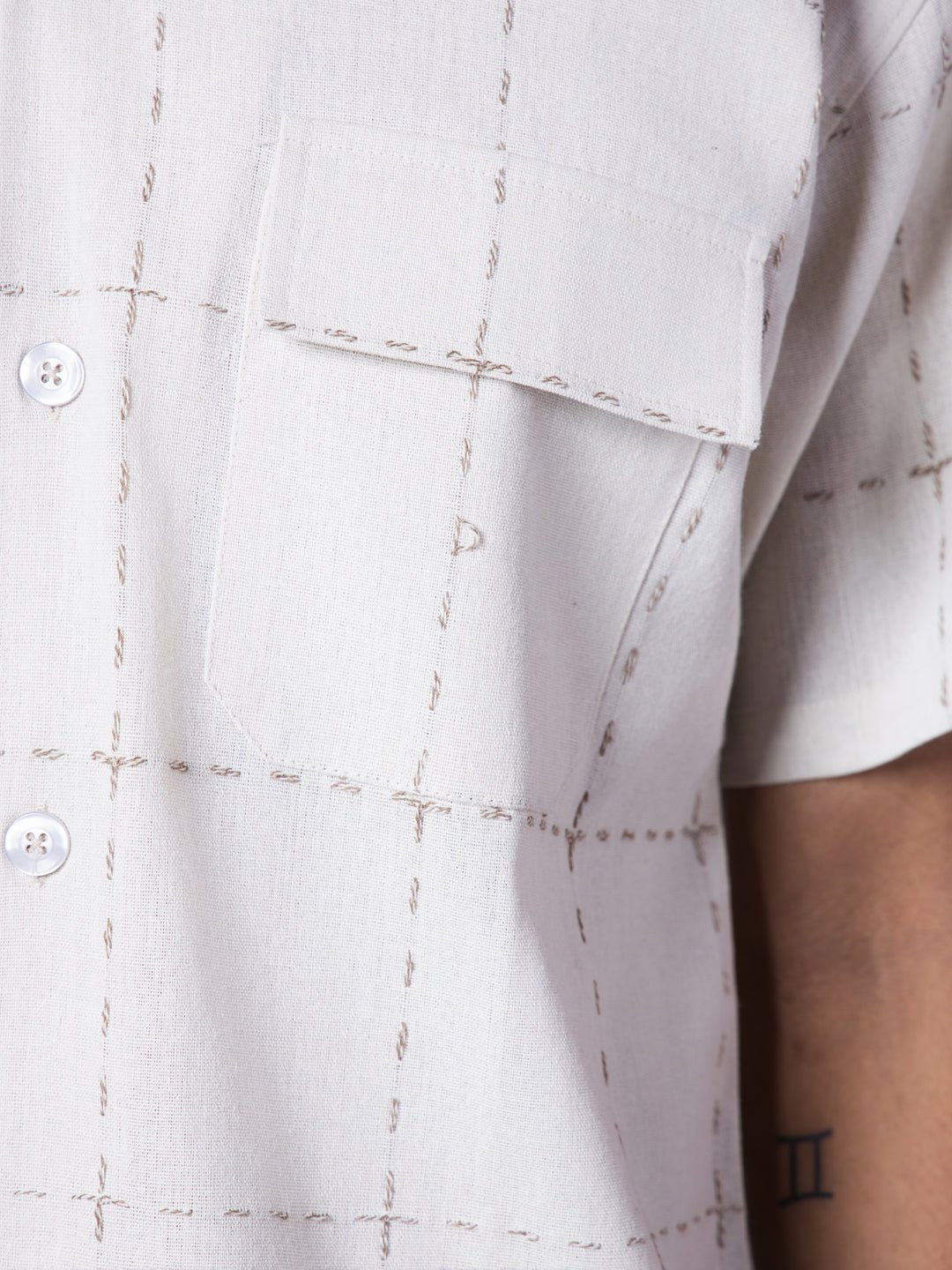 IVORY LINEN CHECKS EMBROIDERY CO - ORD SET - Hophead