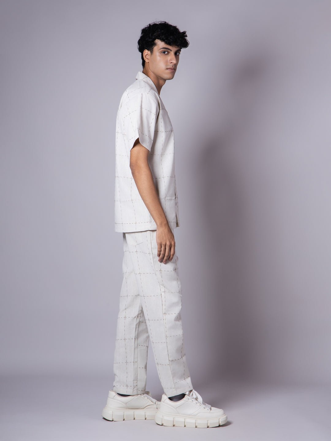 IVORY LINEN CHECKS EMBROIDERY CO - ORD SET - Hophead