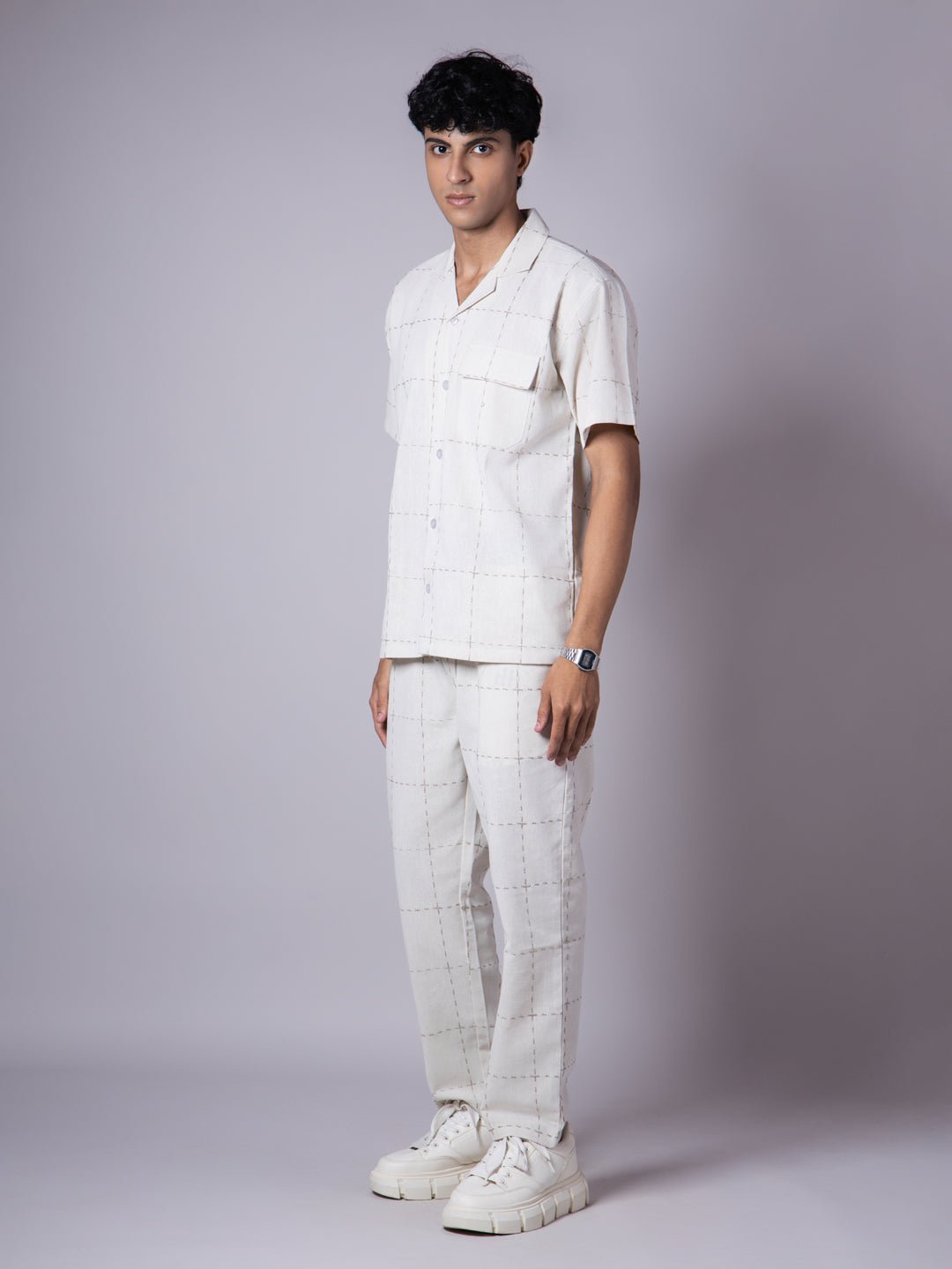 IVORY LINEN CHECKS EMBROIDERY CO - ORD SET - Hophead