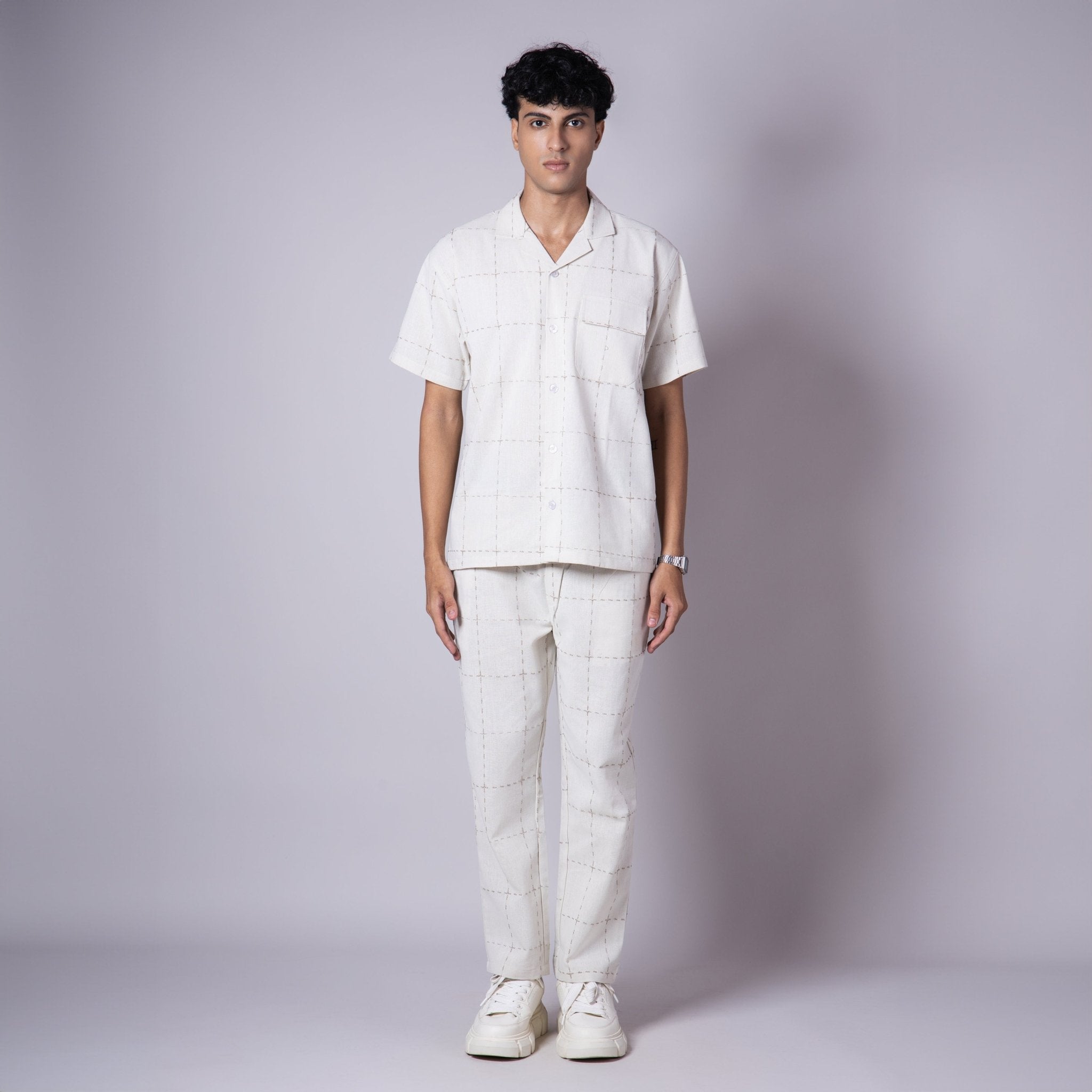 IVORY LINEN CHECKS EMBROIDERY CO - ORD SET - Hophead