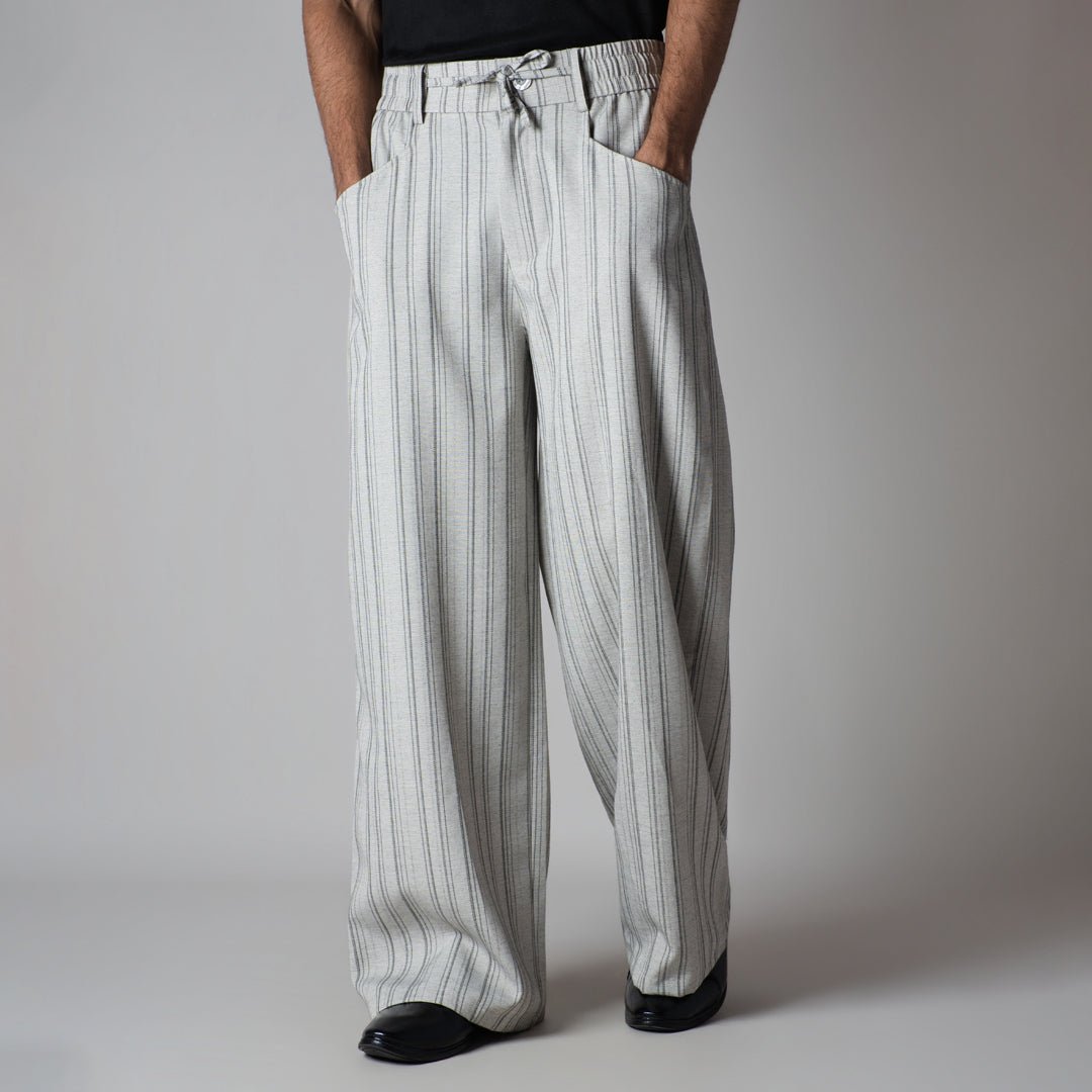 IVORY PINSTRIPE WIDE PANTS - Hophead