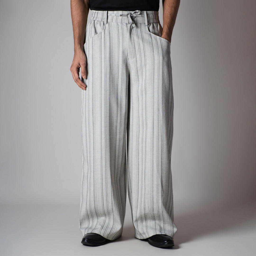 IVORY PINSTRIPE WIDE PANTS - Hophead